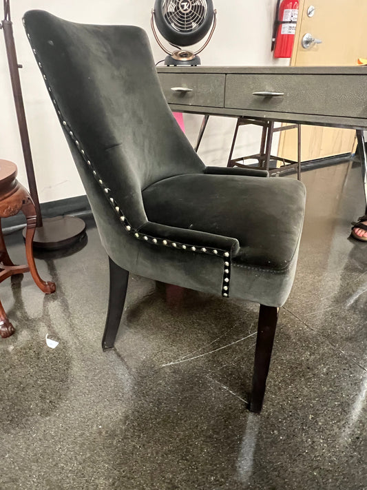 Charcoal Velvet Dining Chair with Metal Accent