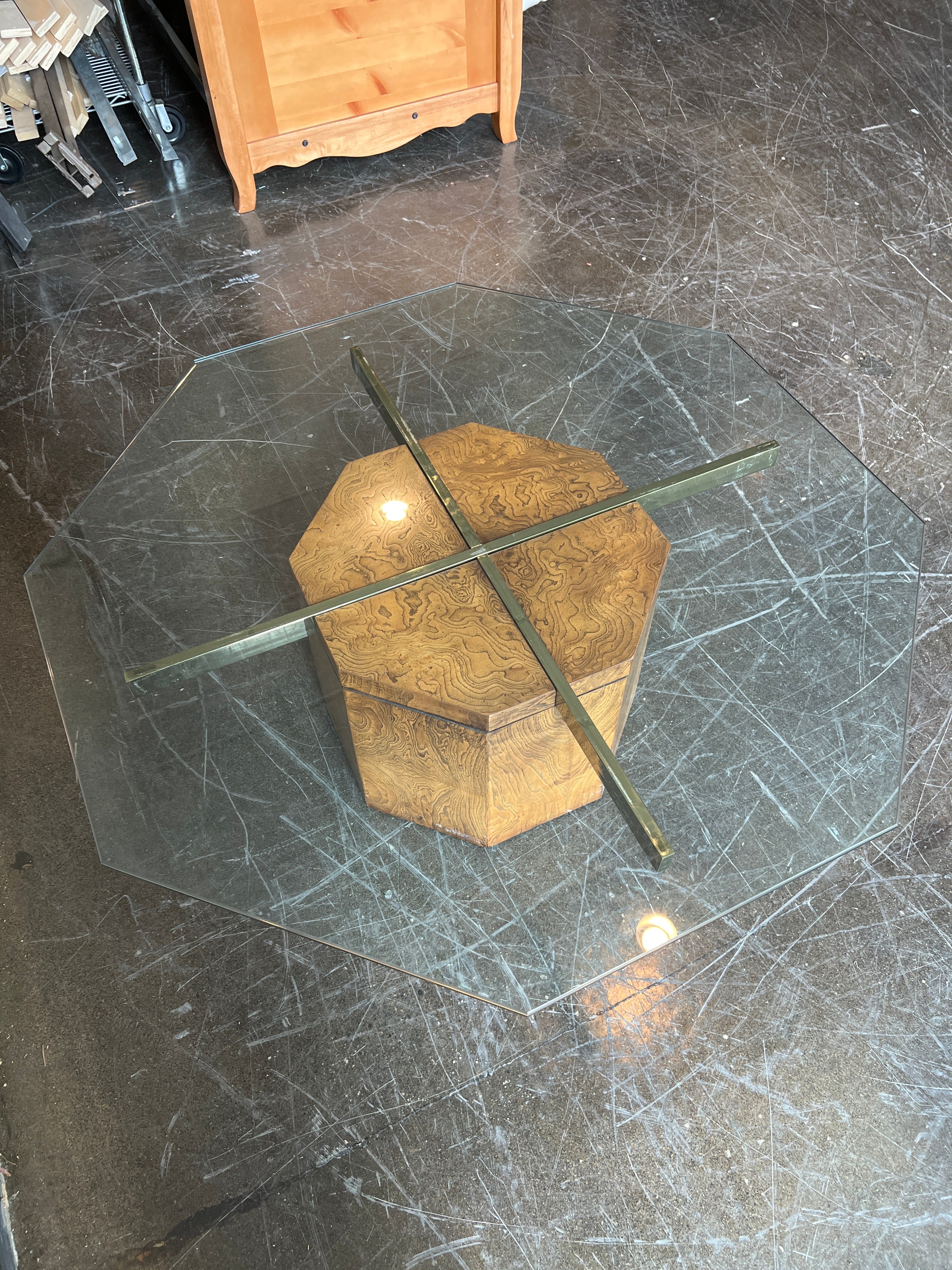 Lane Furniture Hexagon MCM Glass Top Coffee Table