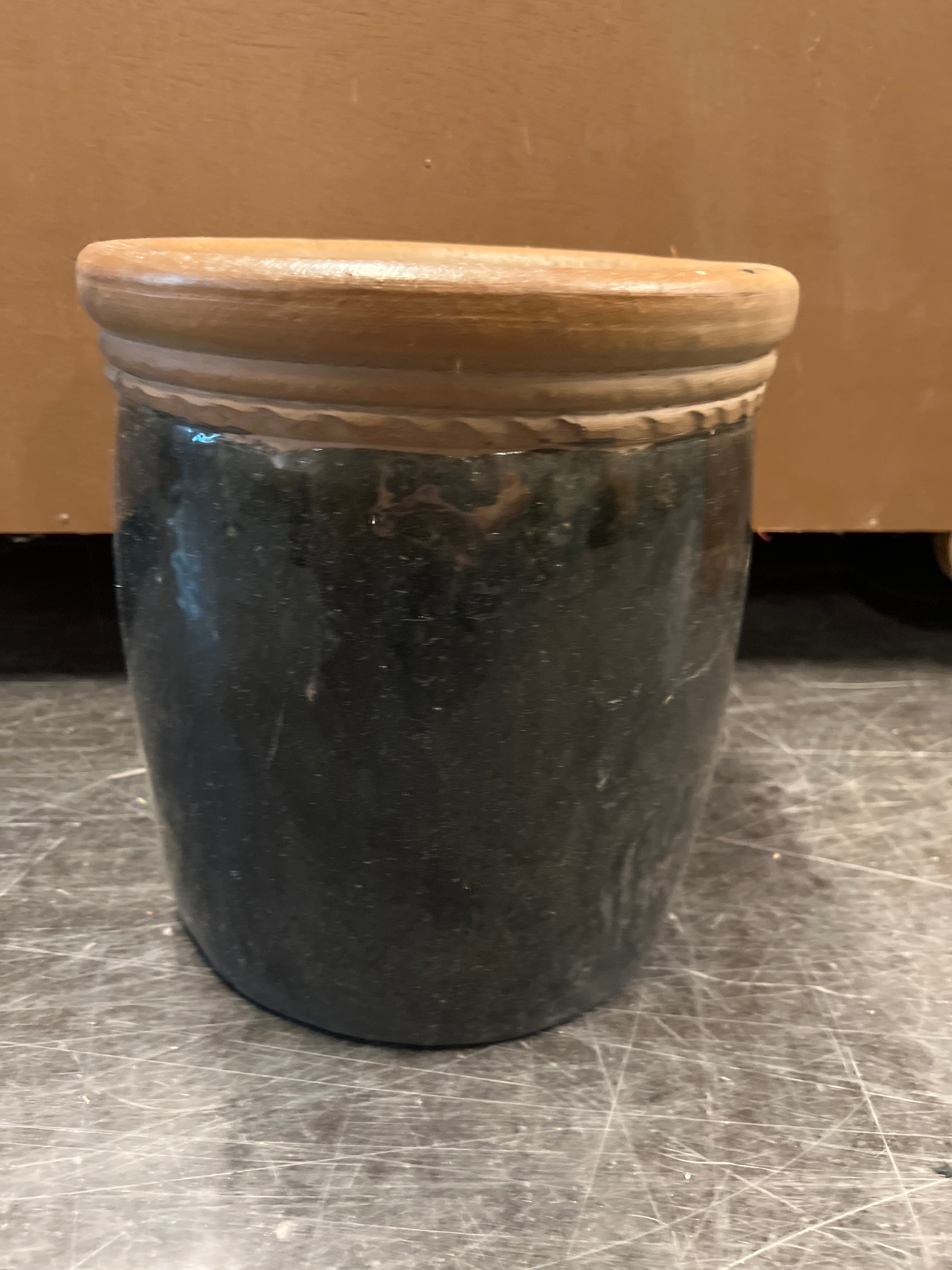 Small Black Decorative Pot with Terracotta Trim