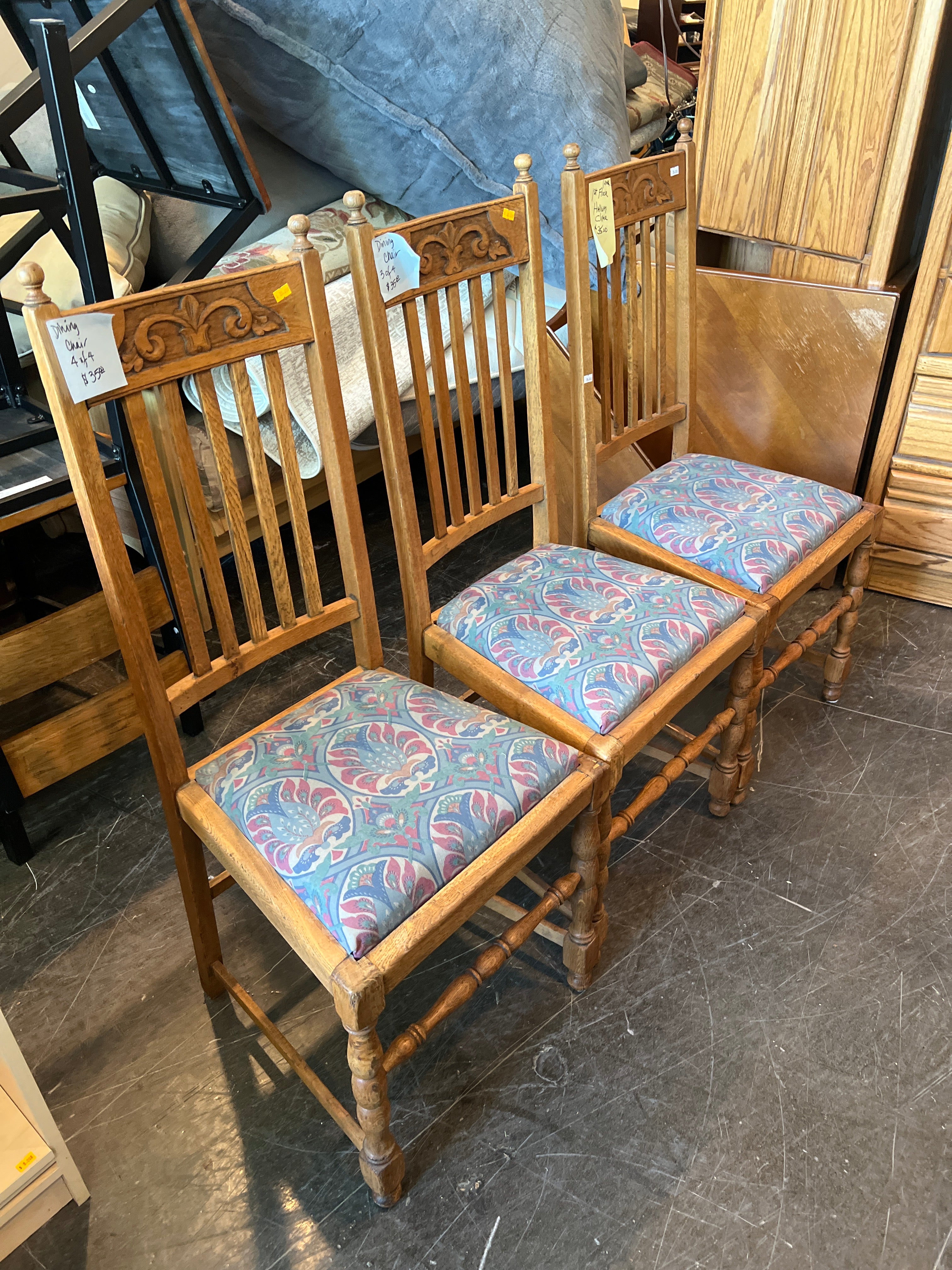 Vintage Dining Chairs with Carved Backs