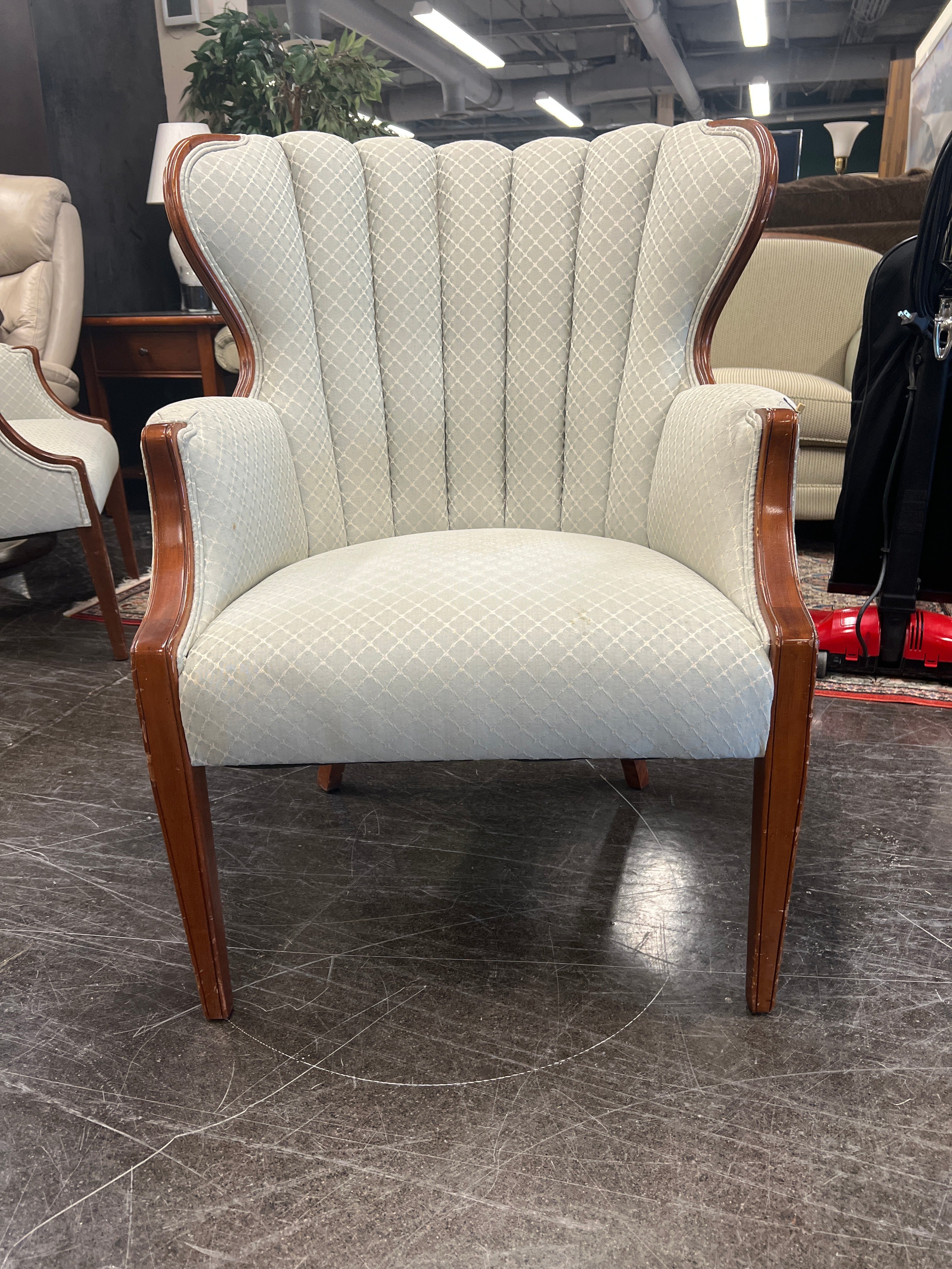 Ivory/Green With Wood Trim Accent Chair