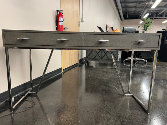 Grey Textured Desk with Chrome Legs and Accents