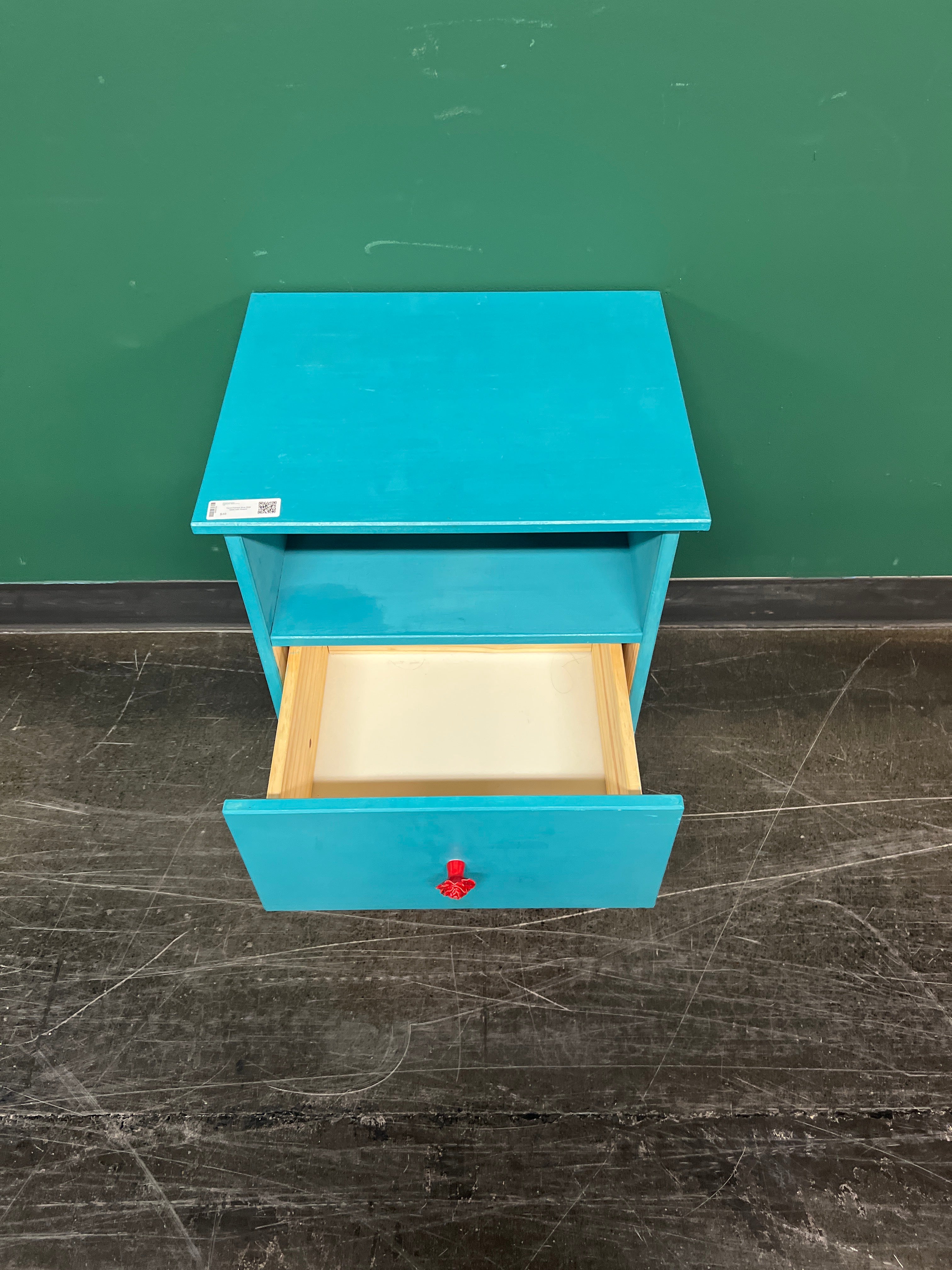 Hand-Painted Blue Side Table with Drawer