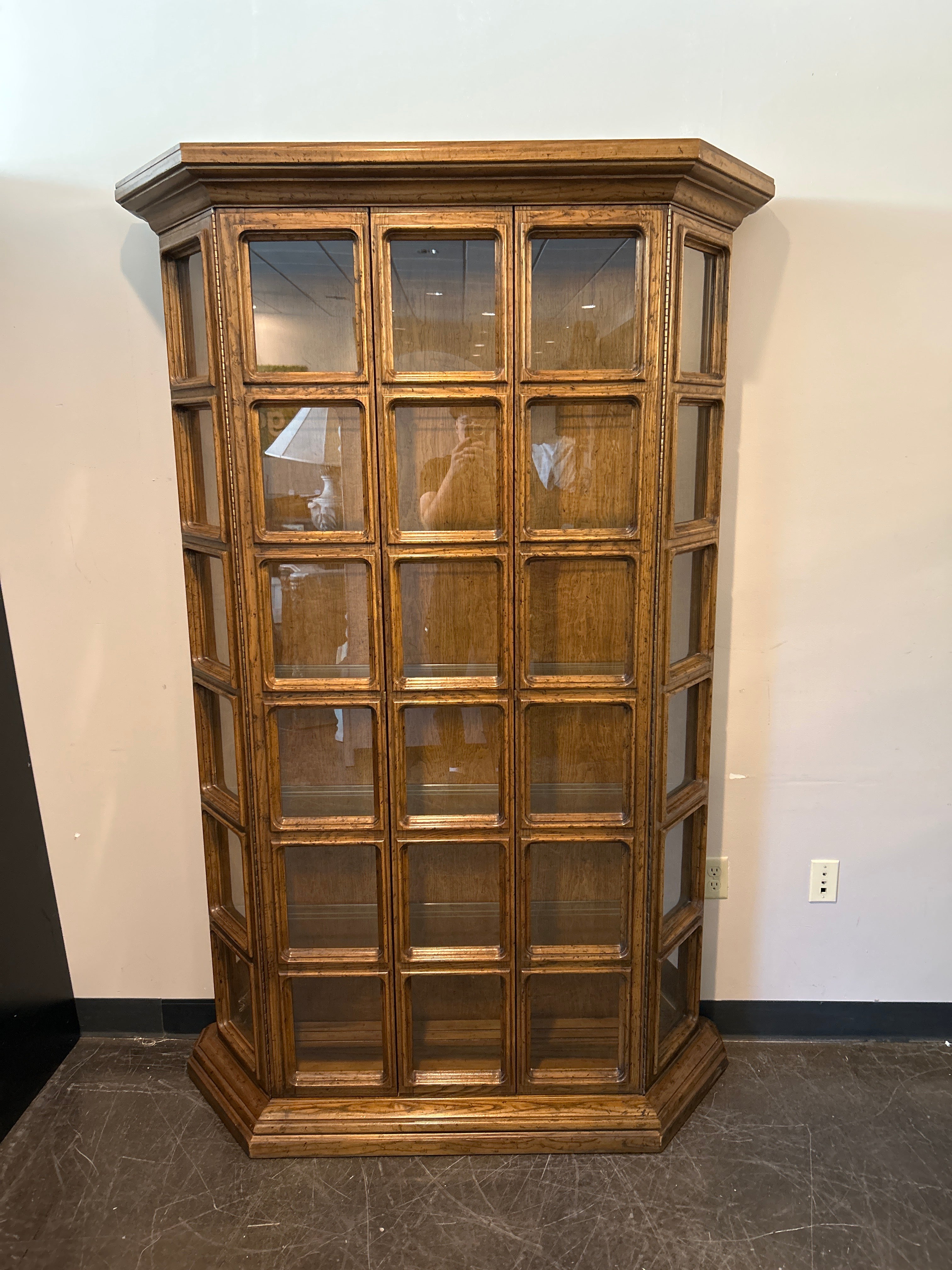 Drexel Glass-Front Display Cabinet – Oak Finish with Paned Doors