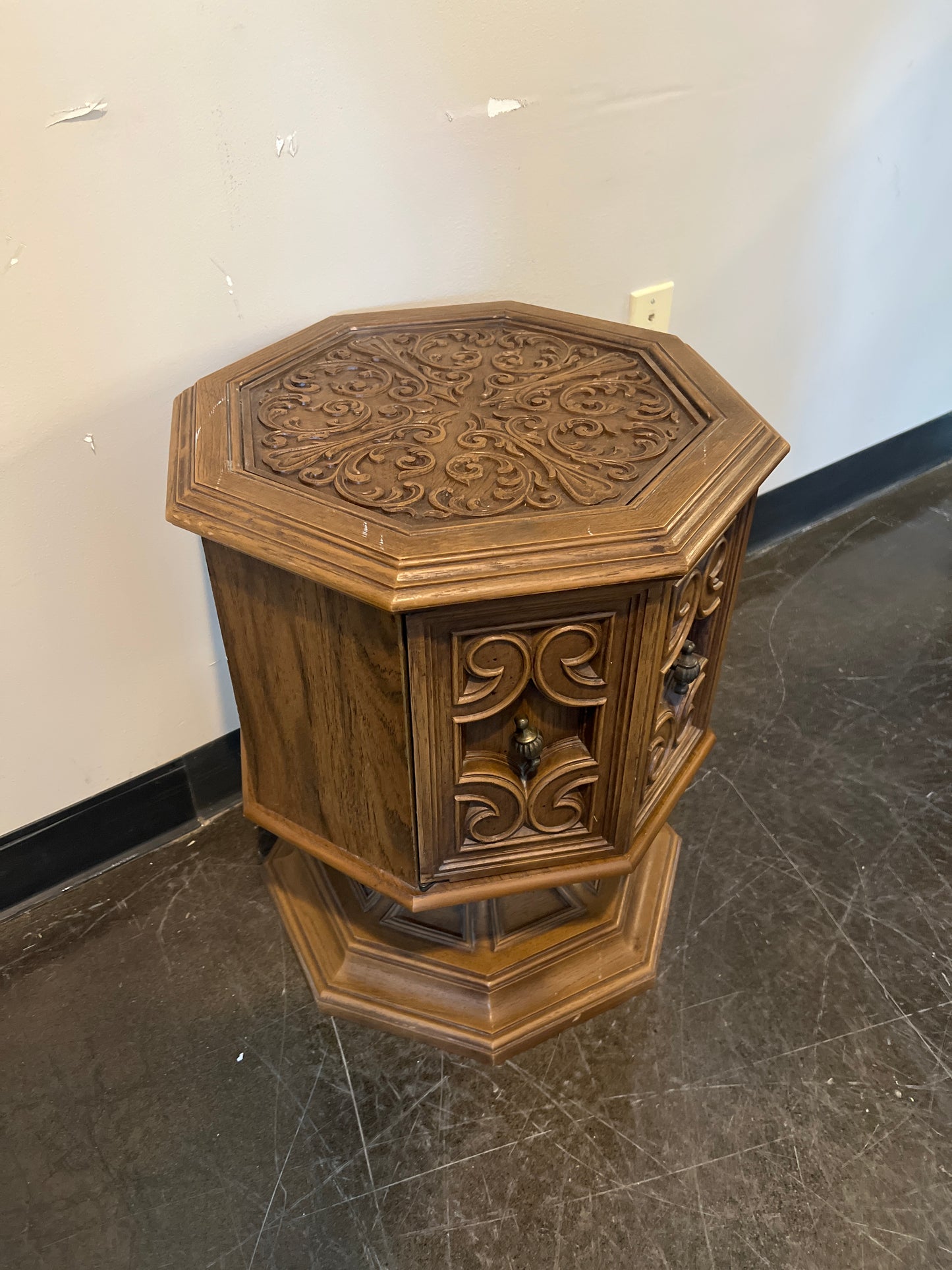 Vintage Hexagon Side Table with Carved Detail