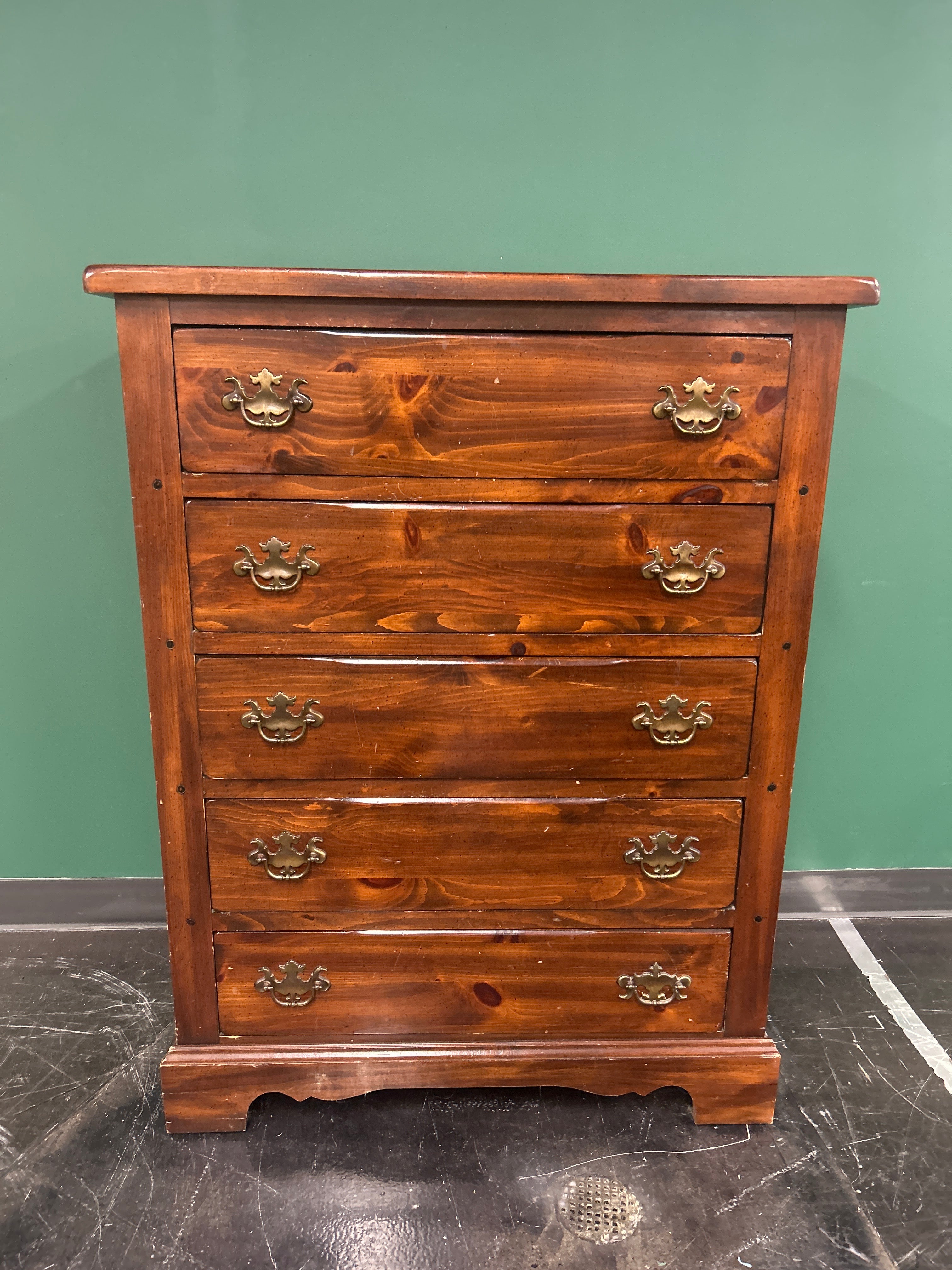 Rustic Brown Hardwood Five-Drawer Chest