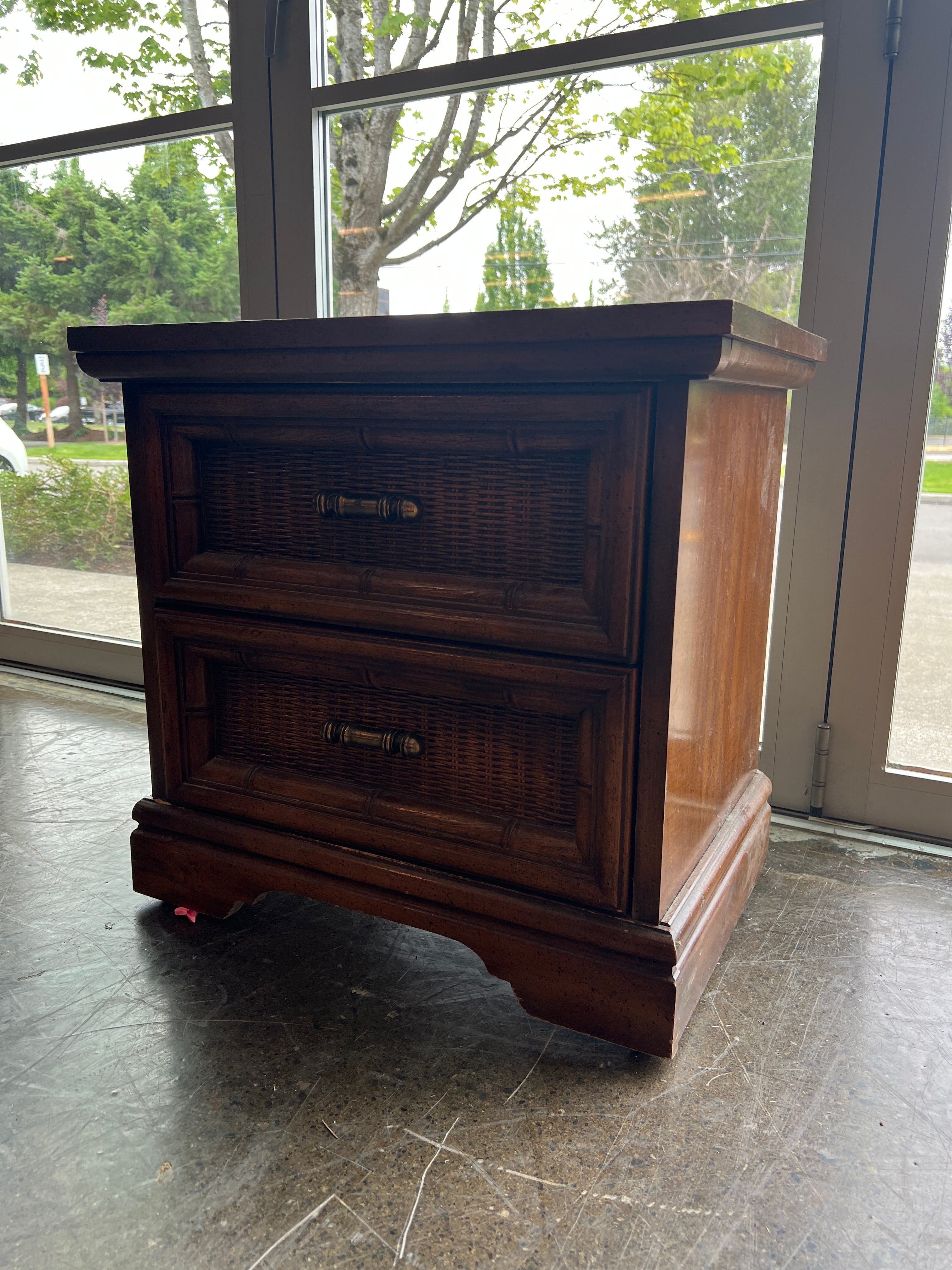 Vintage Bamboo Style Two-Drawer Nightstand
