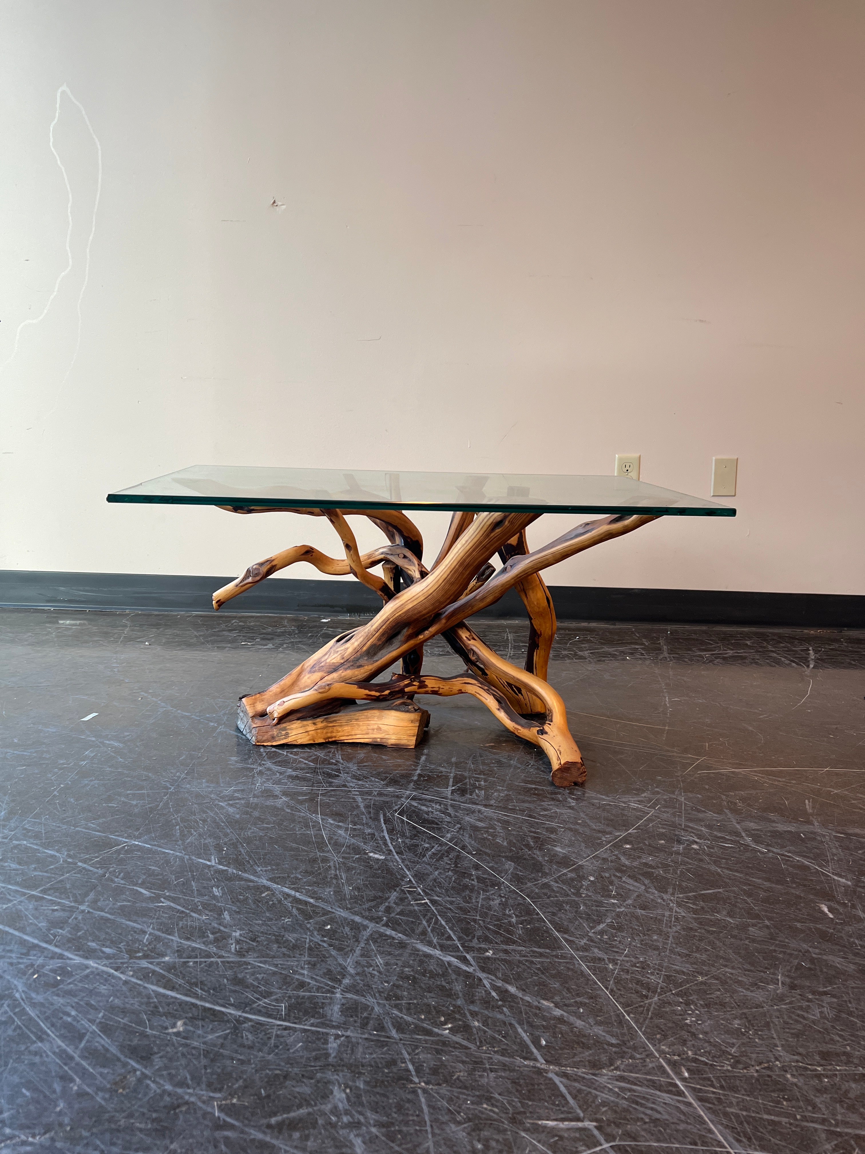 Teak Root Coffee Table with Rectangular Glass Top