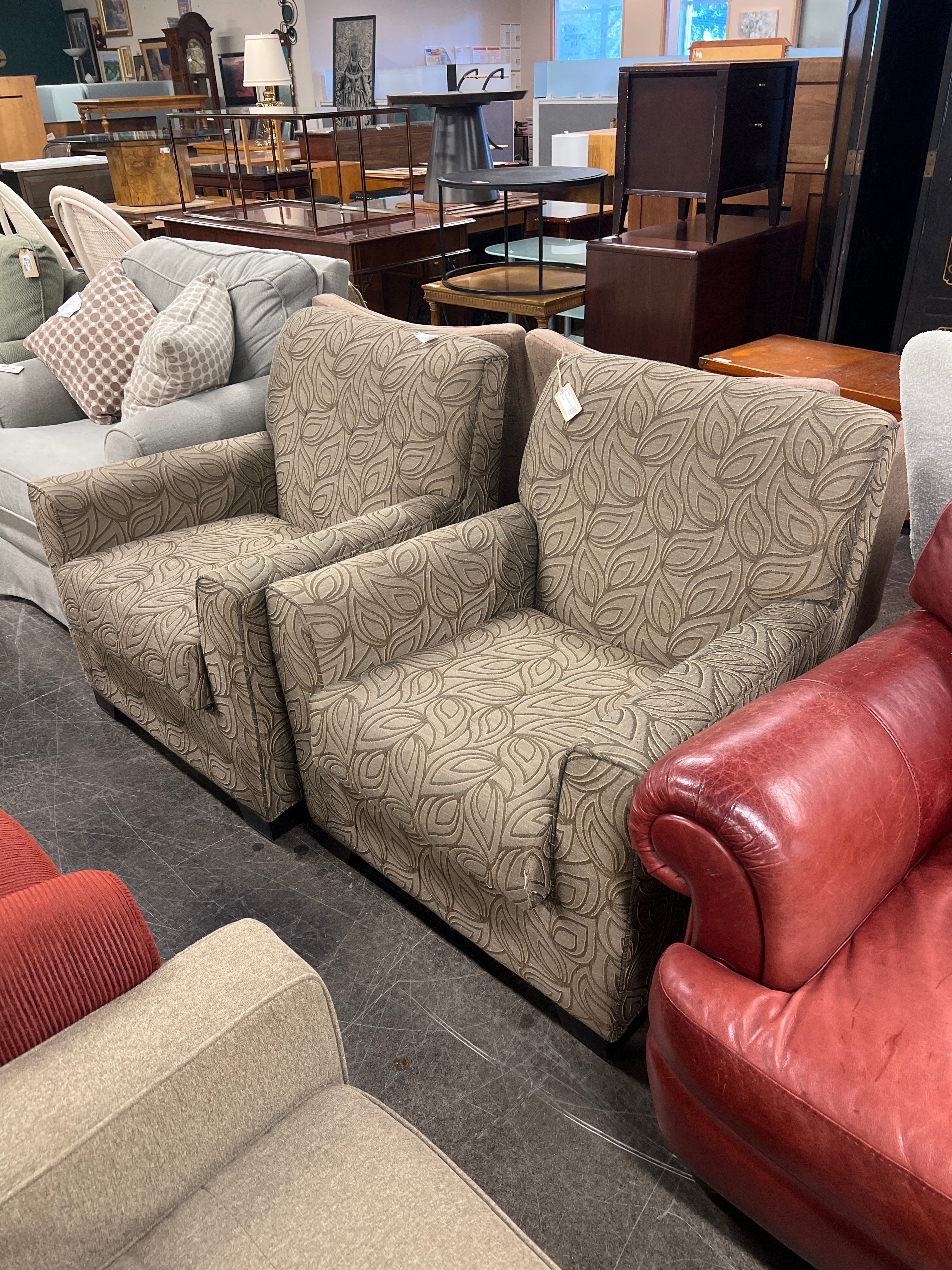 Set of Two Leaf Pattern Accent Chairs