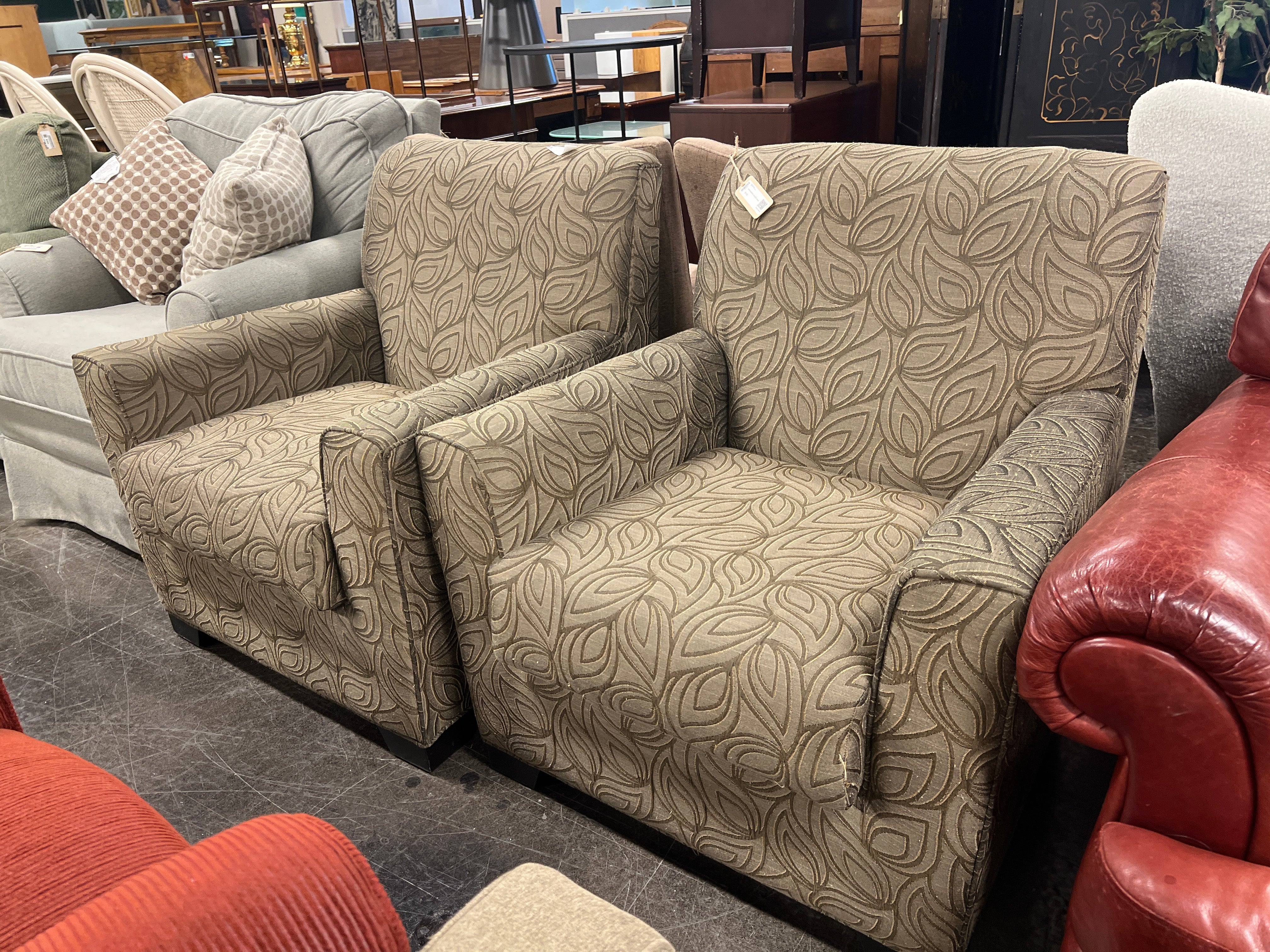 Set of Two Leaf Pattern Accent Chairs