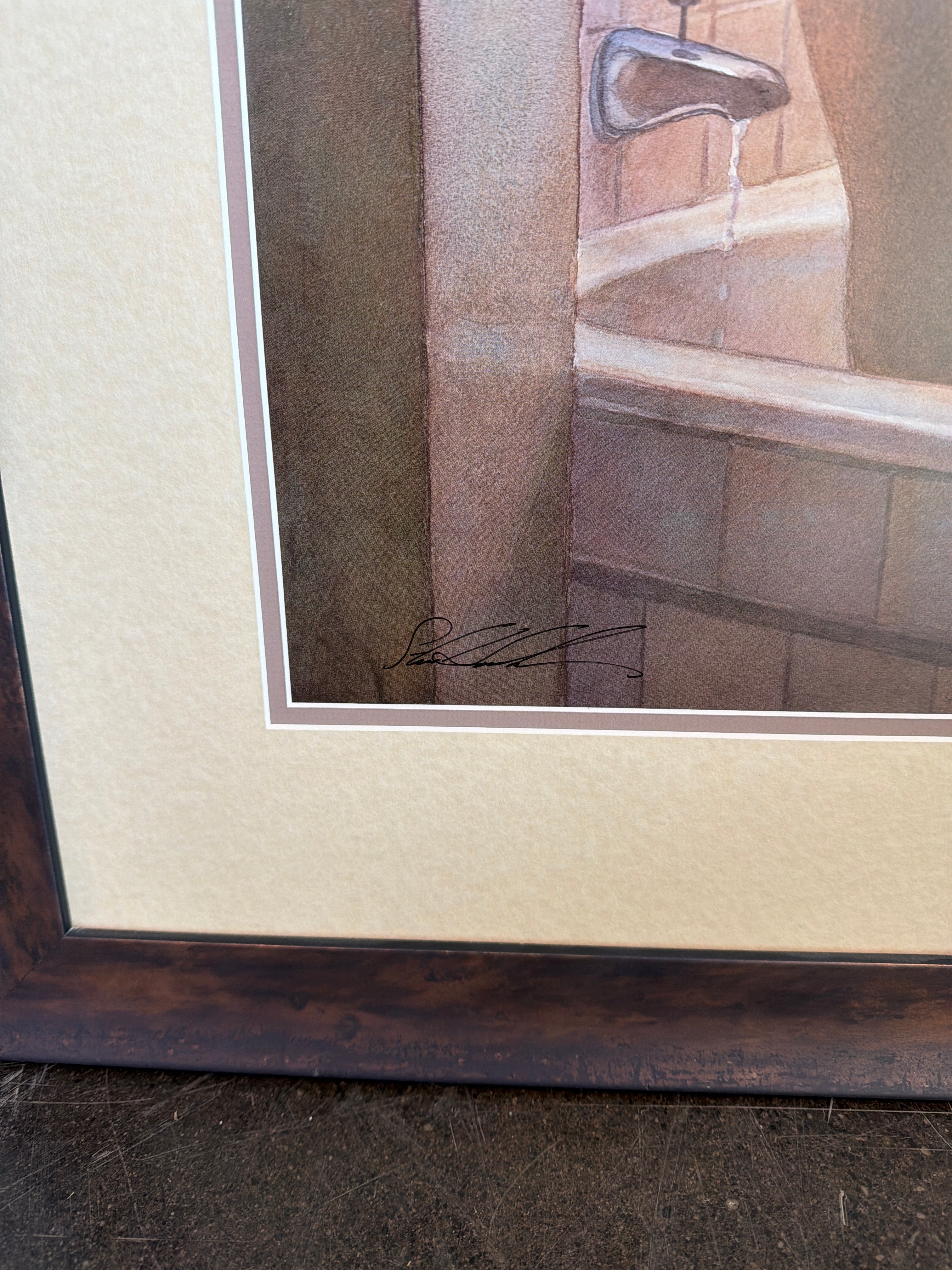 Steve Hanks Signed Figurative Shower Scene Framed Wall Art Print