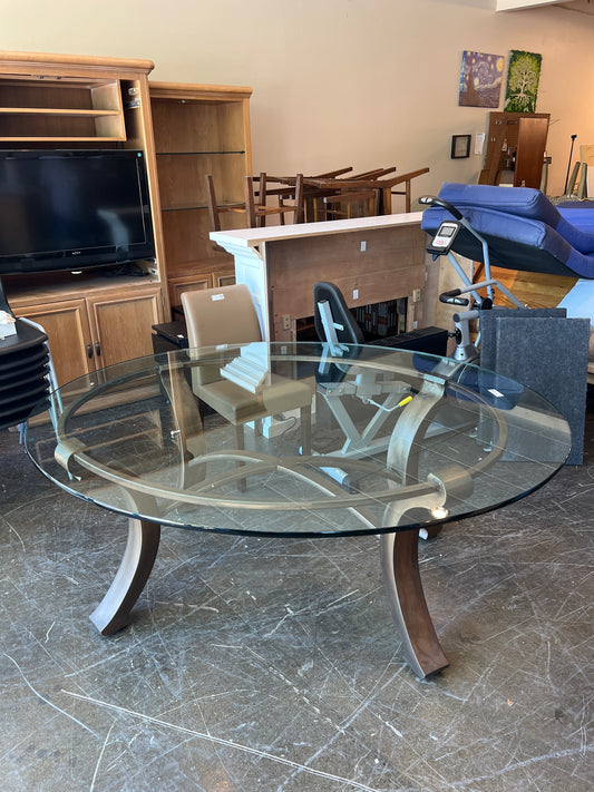 Curved Metal Base Glass Dining Table