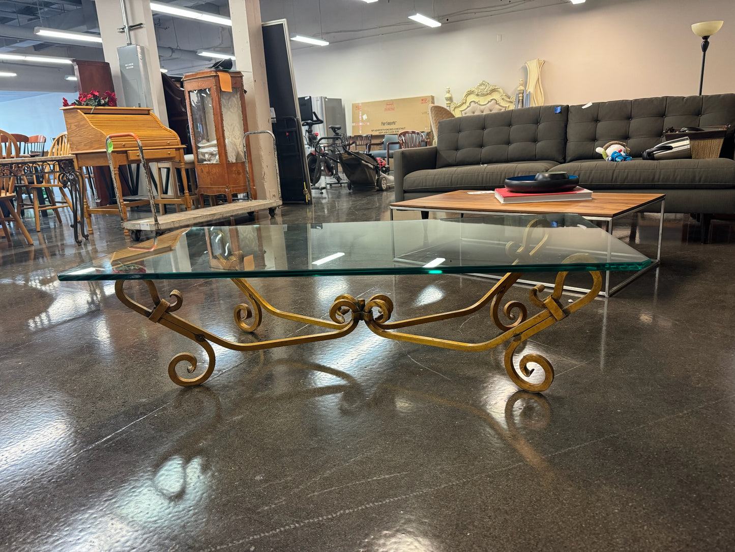 Designer Gold-Framed Glass Coffee Table