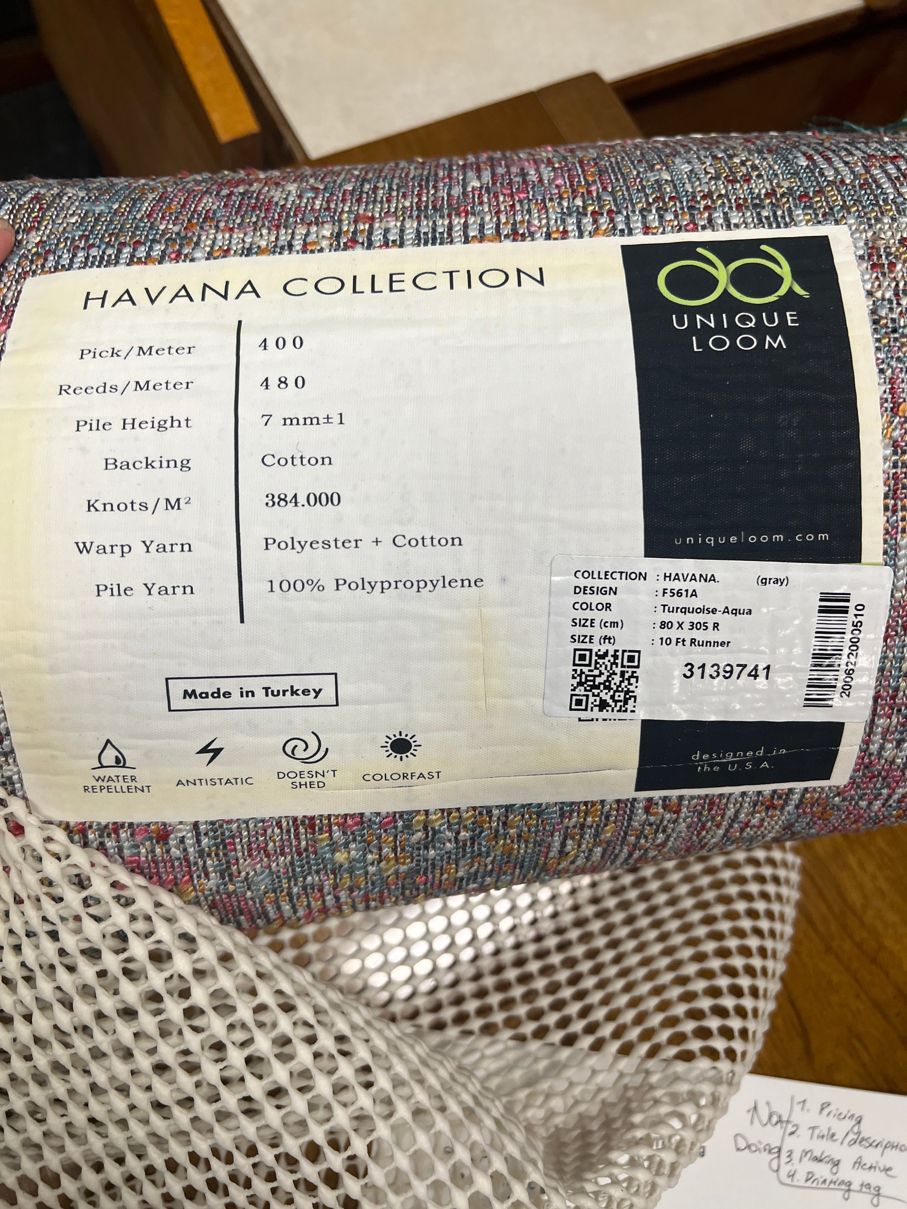 Unique Loom Havana Collection Runner - Turquoise Aqua
