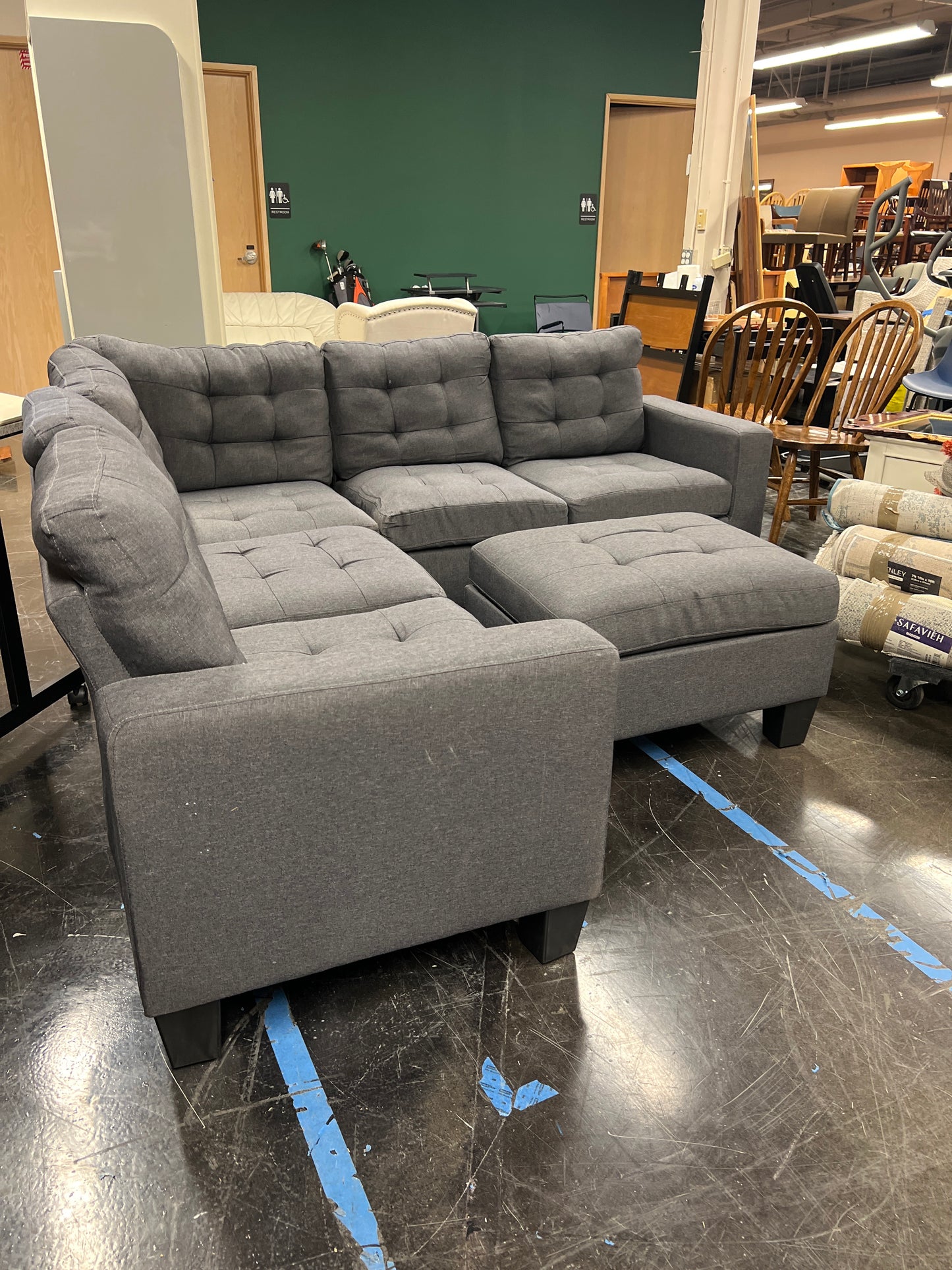 Dark Gray Upholstered Sectional with Ottoman
