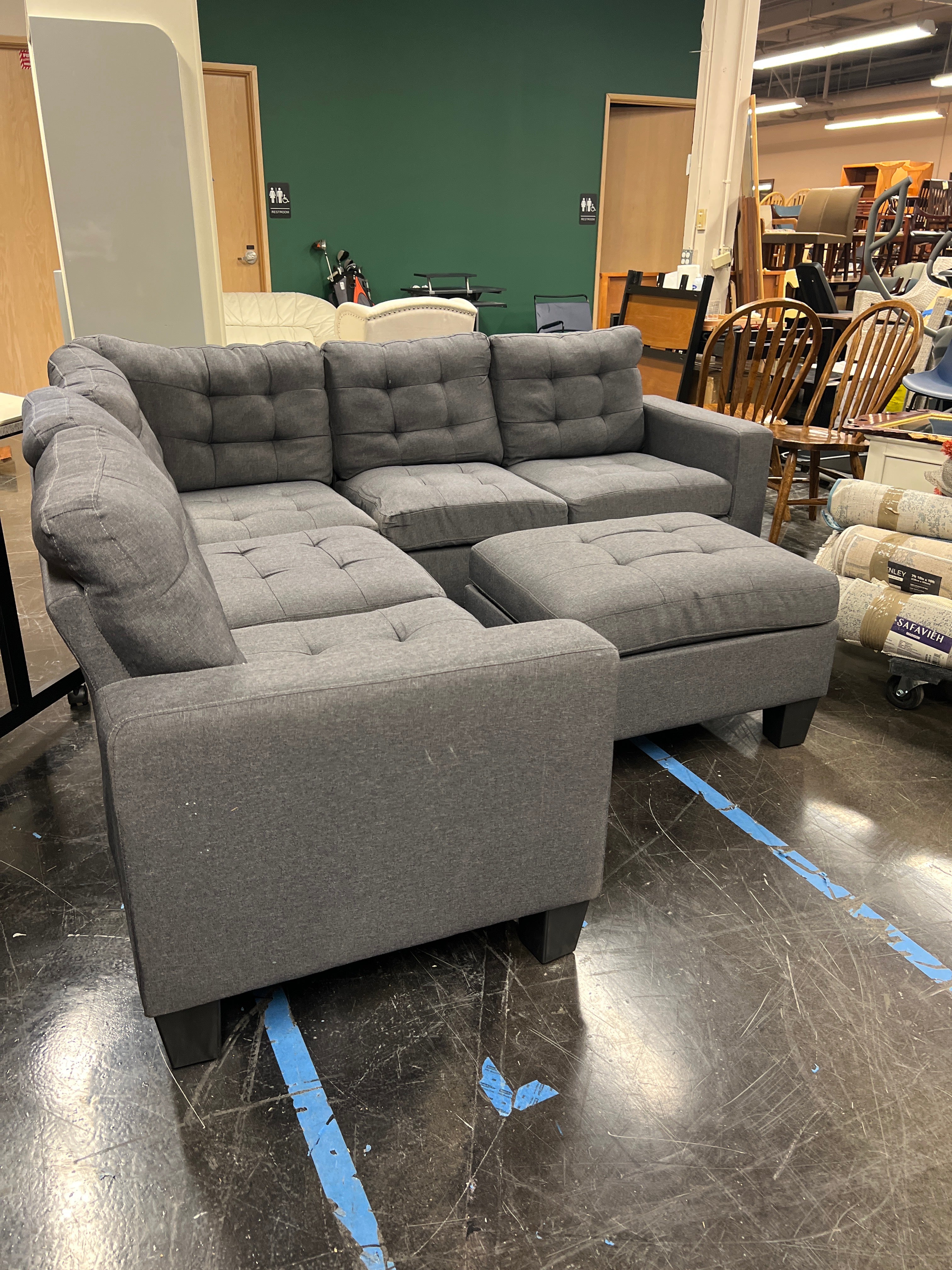 Dark Gray Upholstered Sectional with Ottoman
