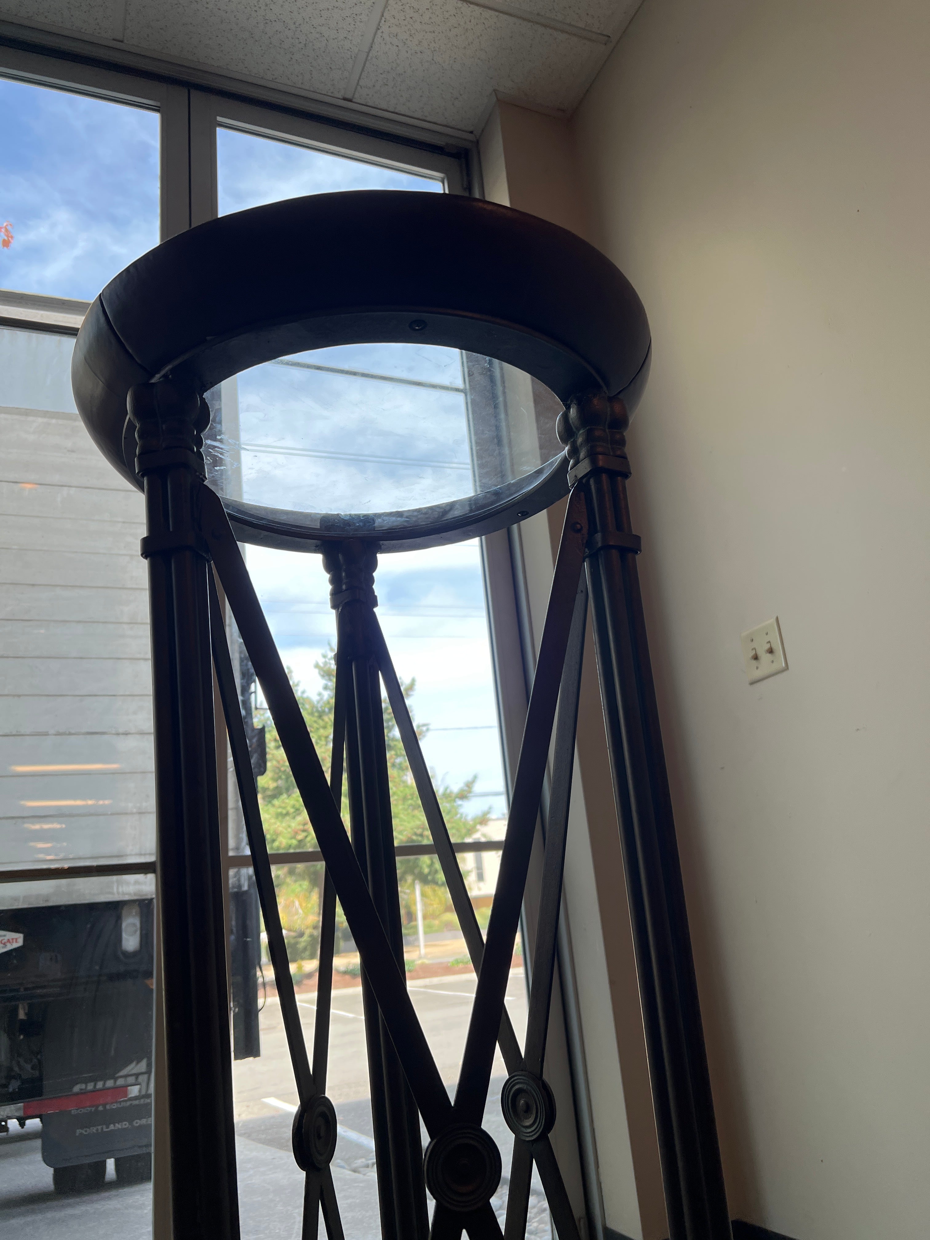 Rustic Brown Metal Plant Stand with Wooden Top