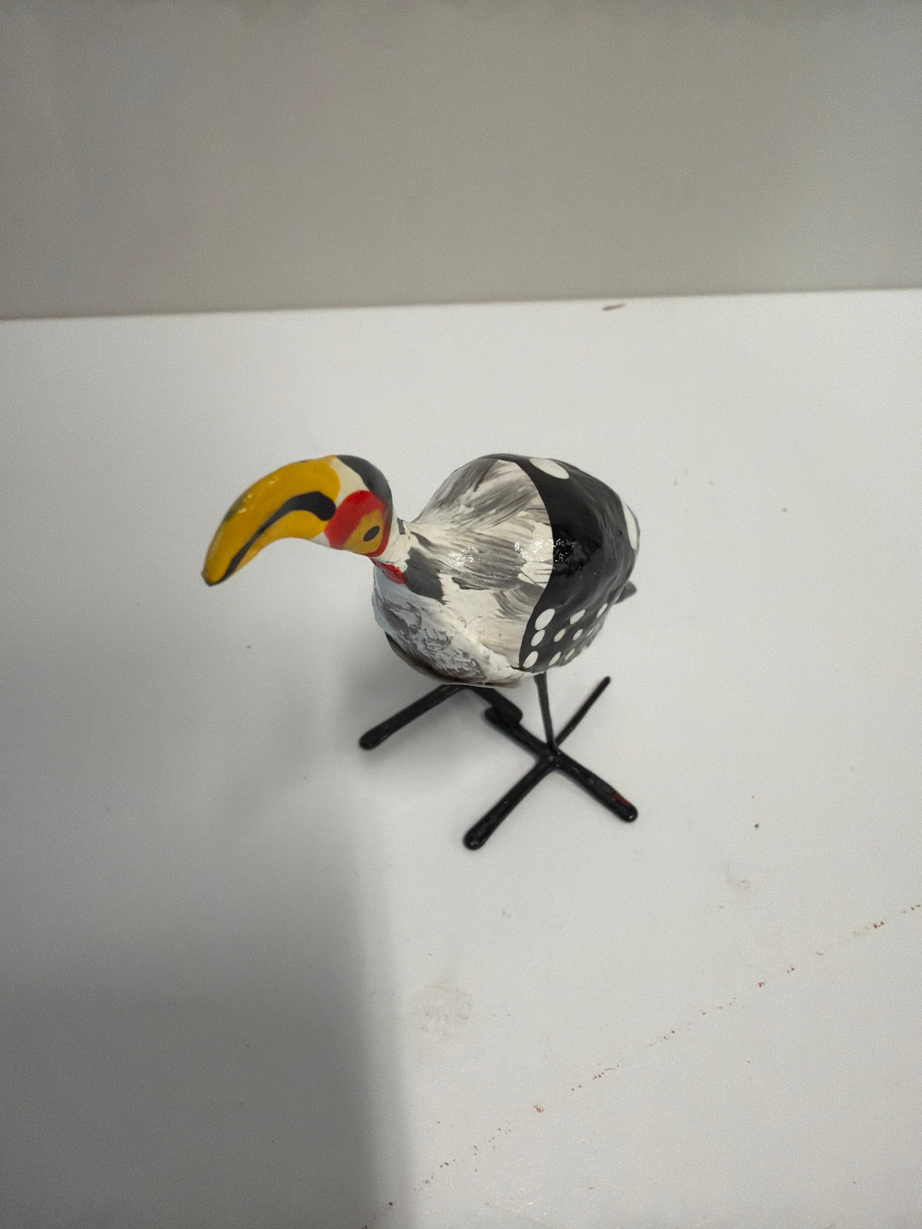 Colorful Hornbill Hand-Painted Wooden Bird Figurine Sculpture