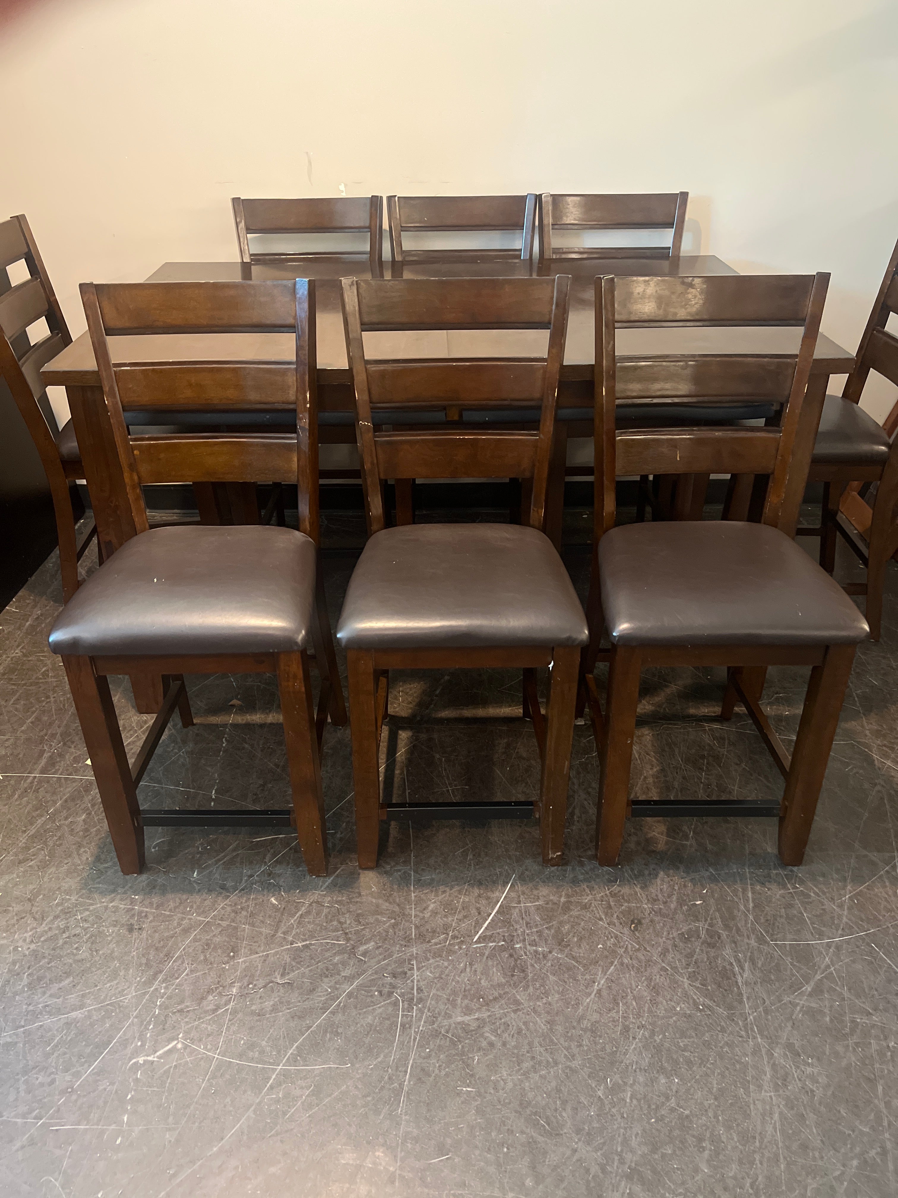 Dark Brown Wood Dining Set with 8 Chairs