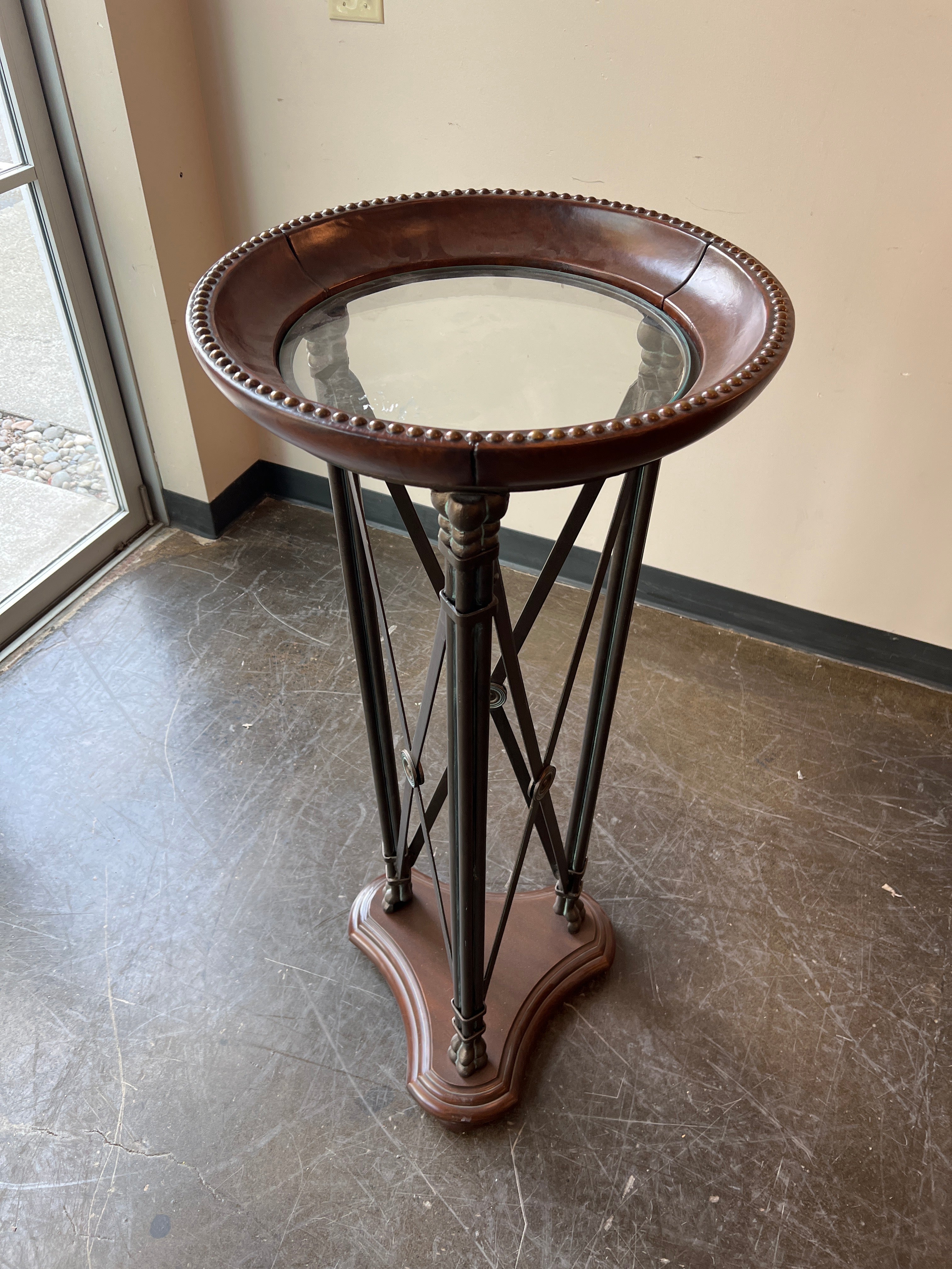 Rustic Brown Metal Plant Stand with Wooden Top