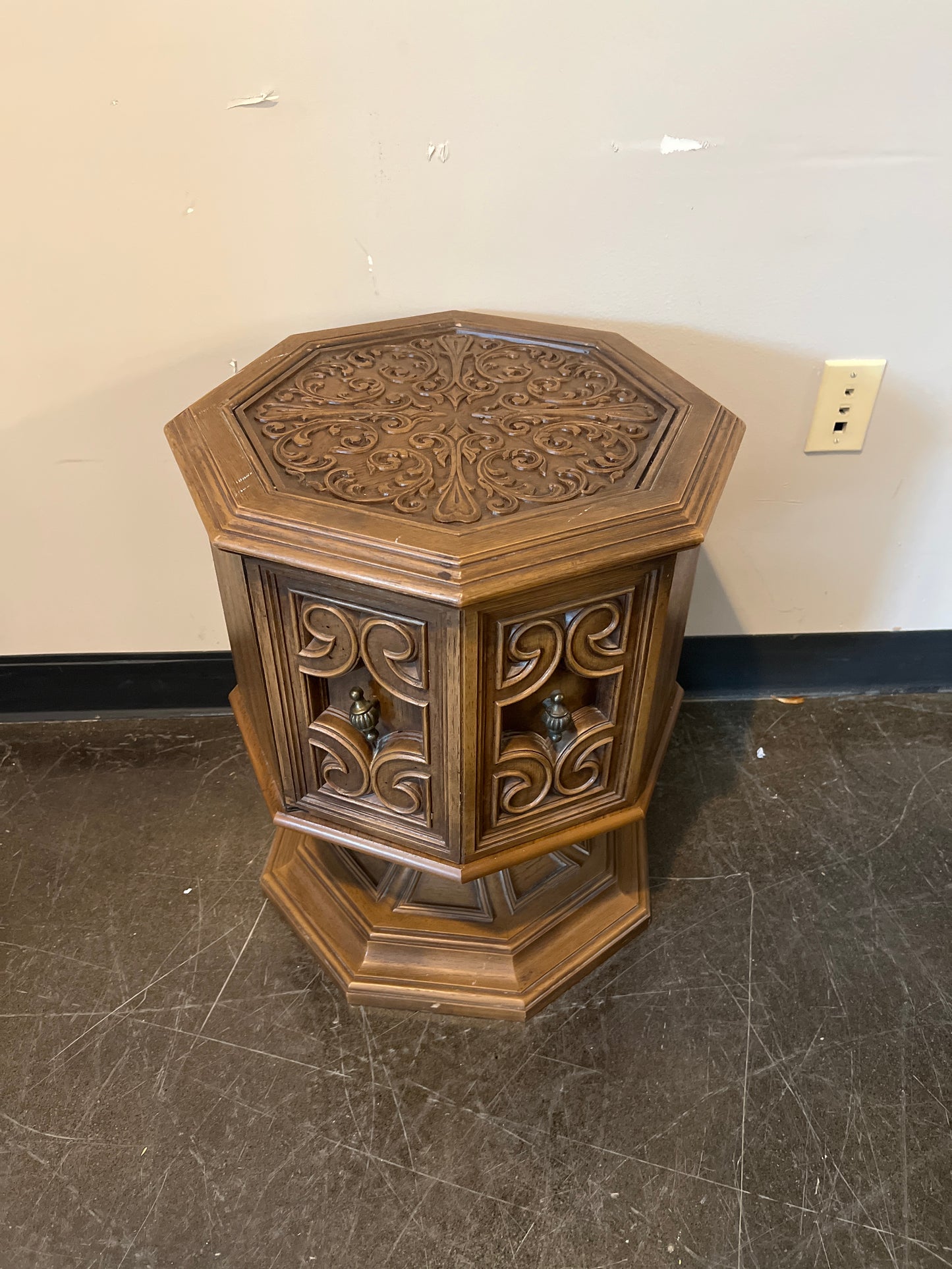 Vintage Hexagon Side Table with Carved Detail