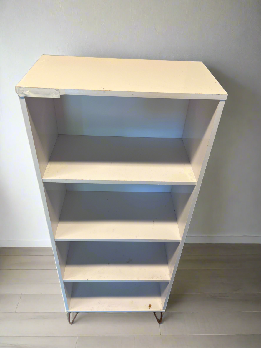 Narrow Four Shelf Bookshelf with Metal Legs