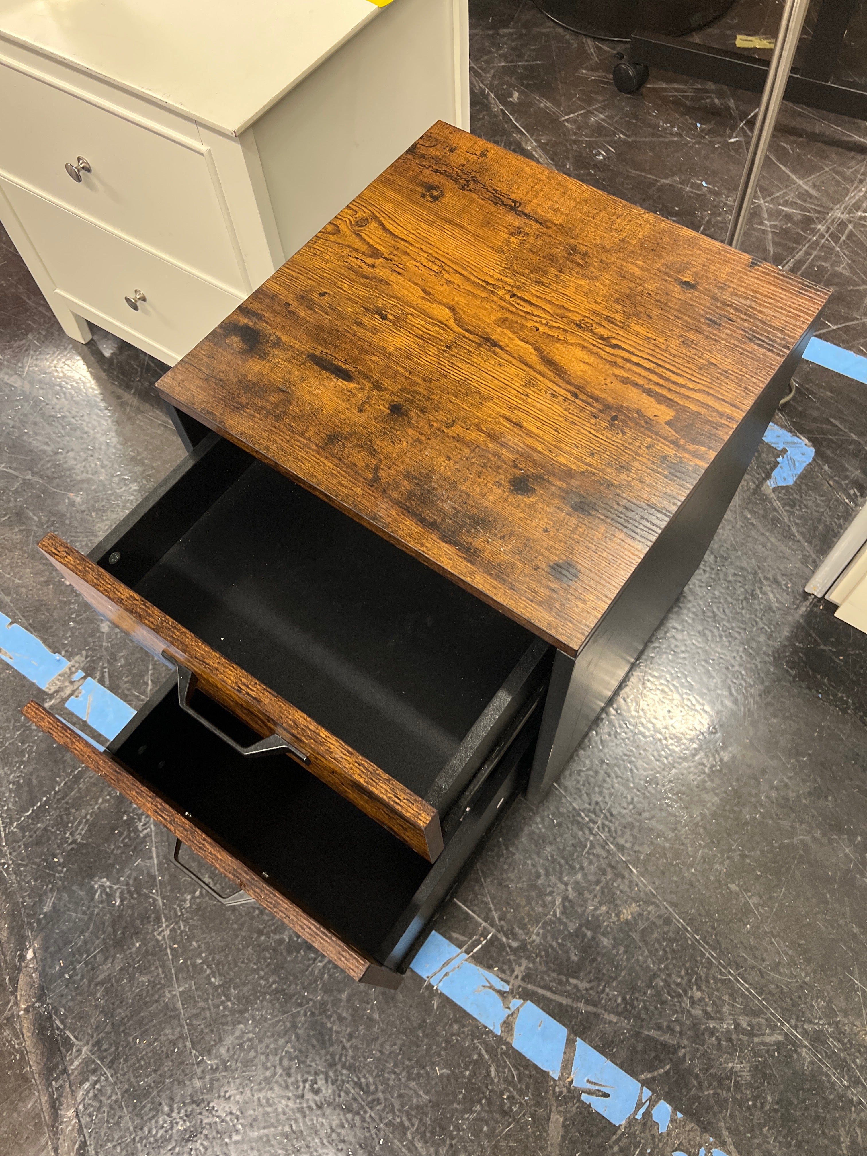Rustic Two-Drawer Wood Nightstand