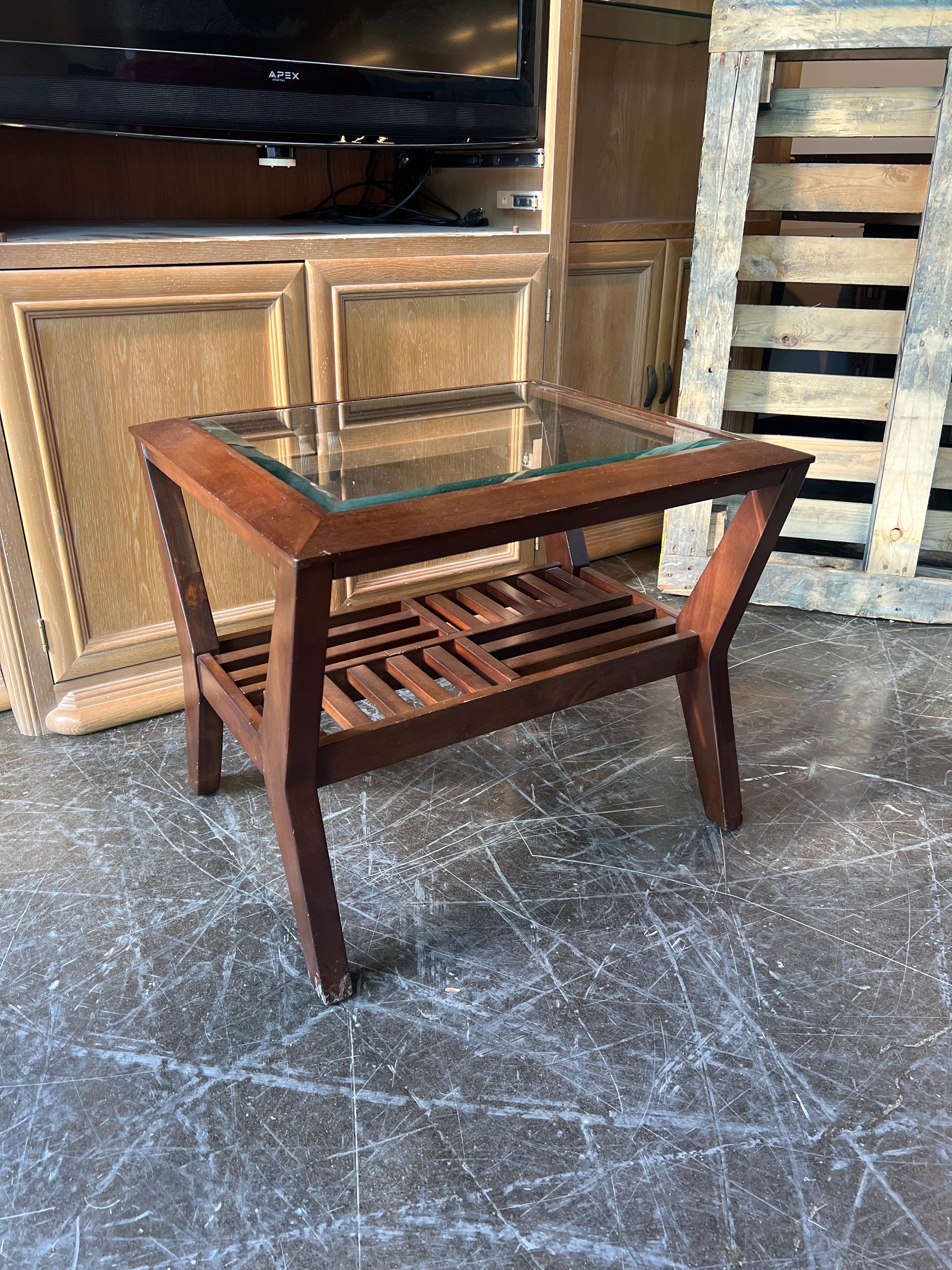 Wood Side Table with Glass Top