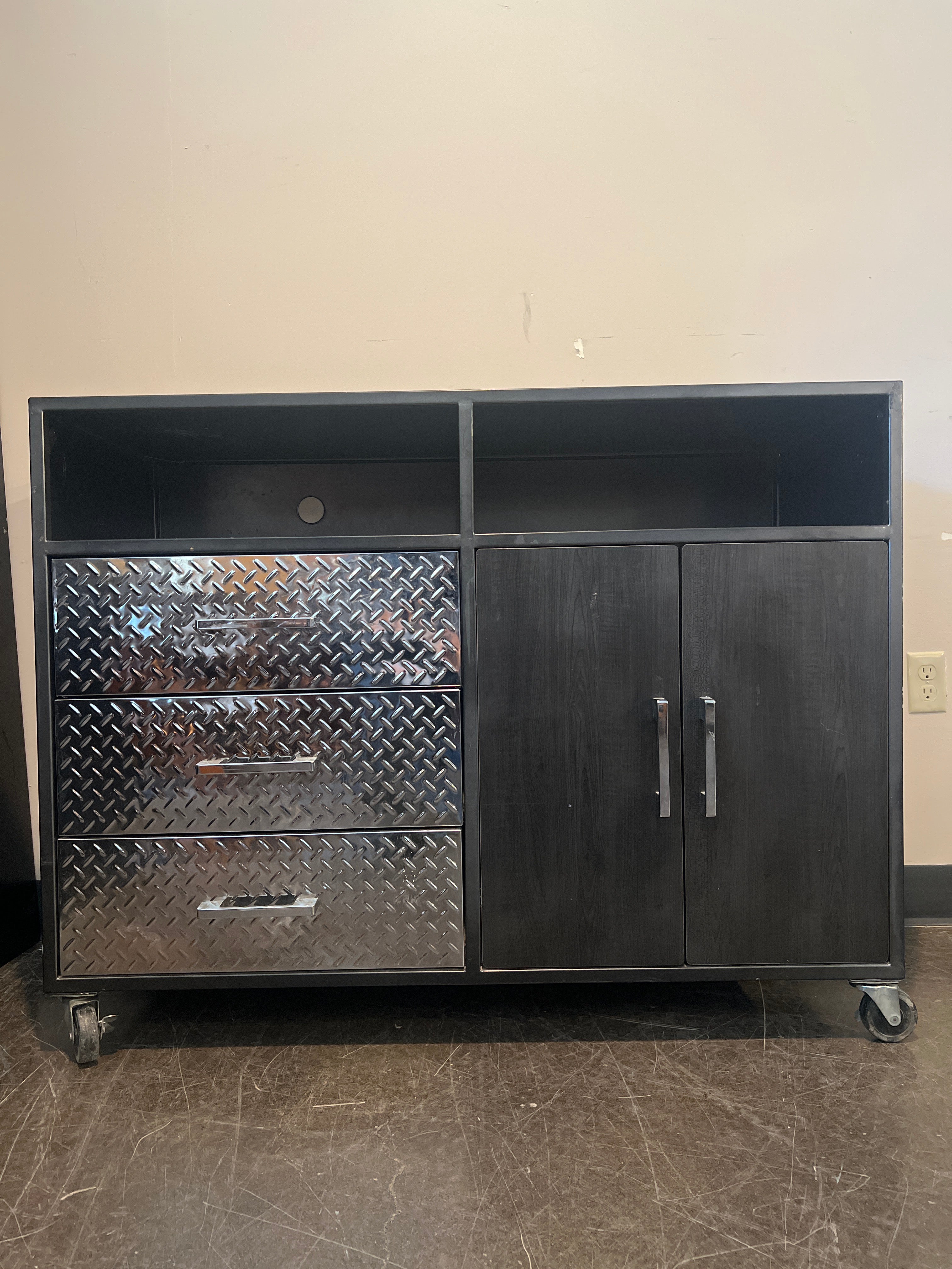 TRENT Wood Media Console with Metal Accents