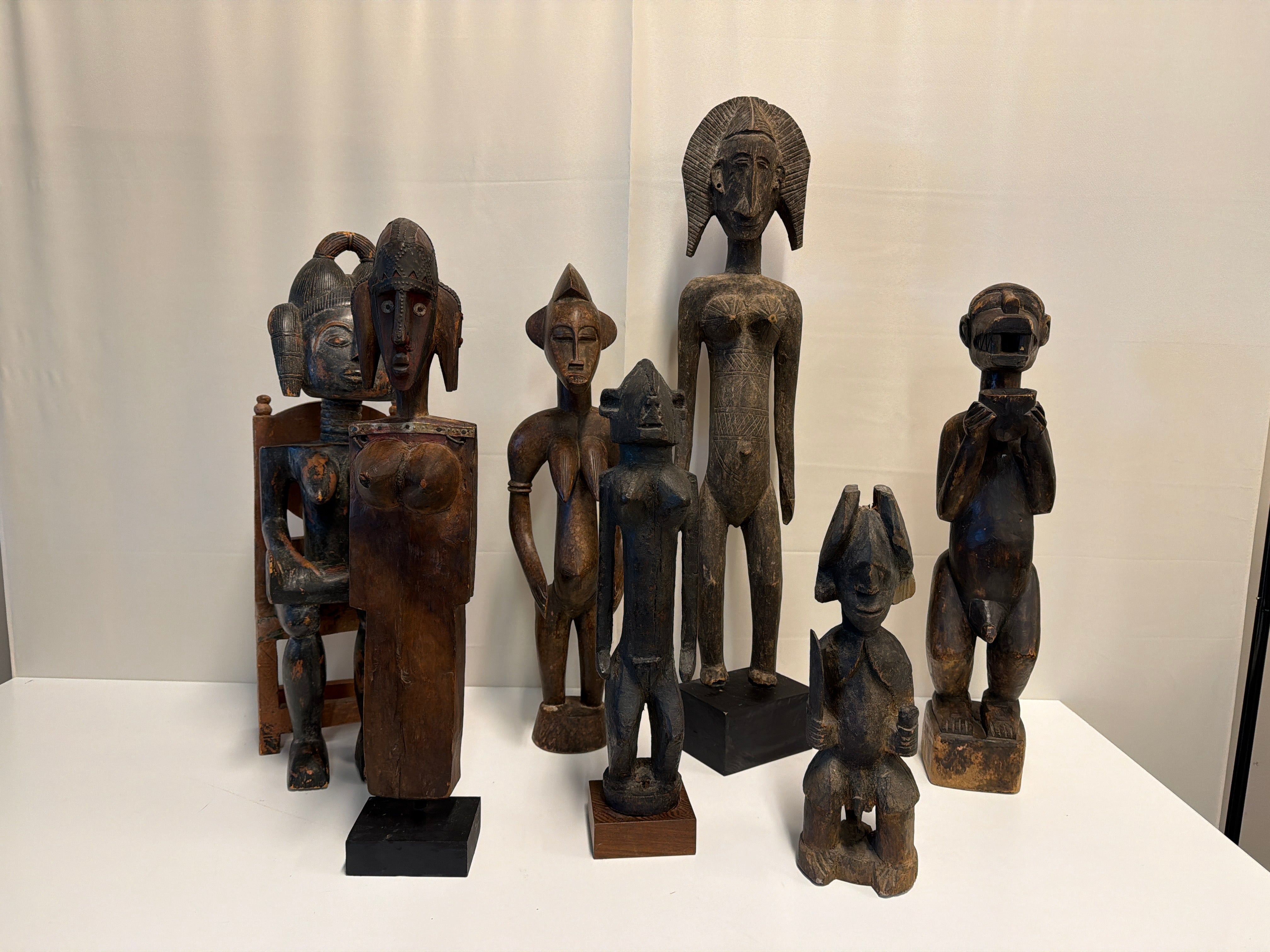 Hand Carved Teke Tribal Seated Dark Wood Figure Sculpture