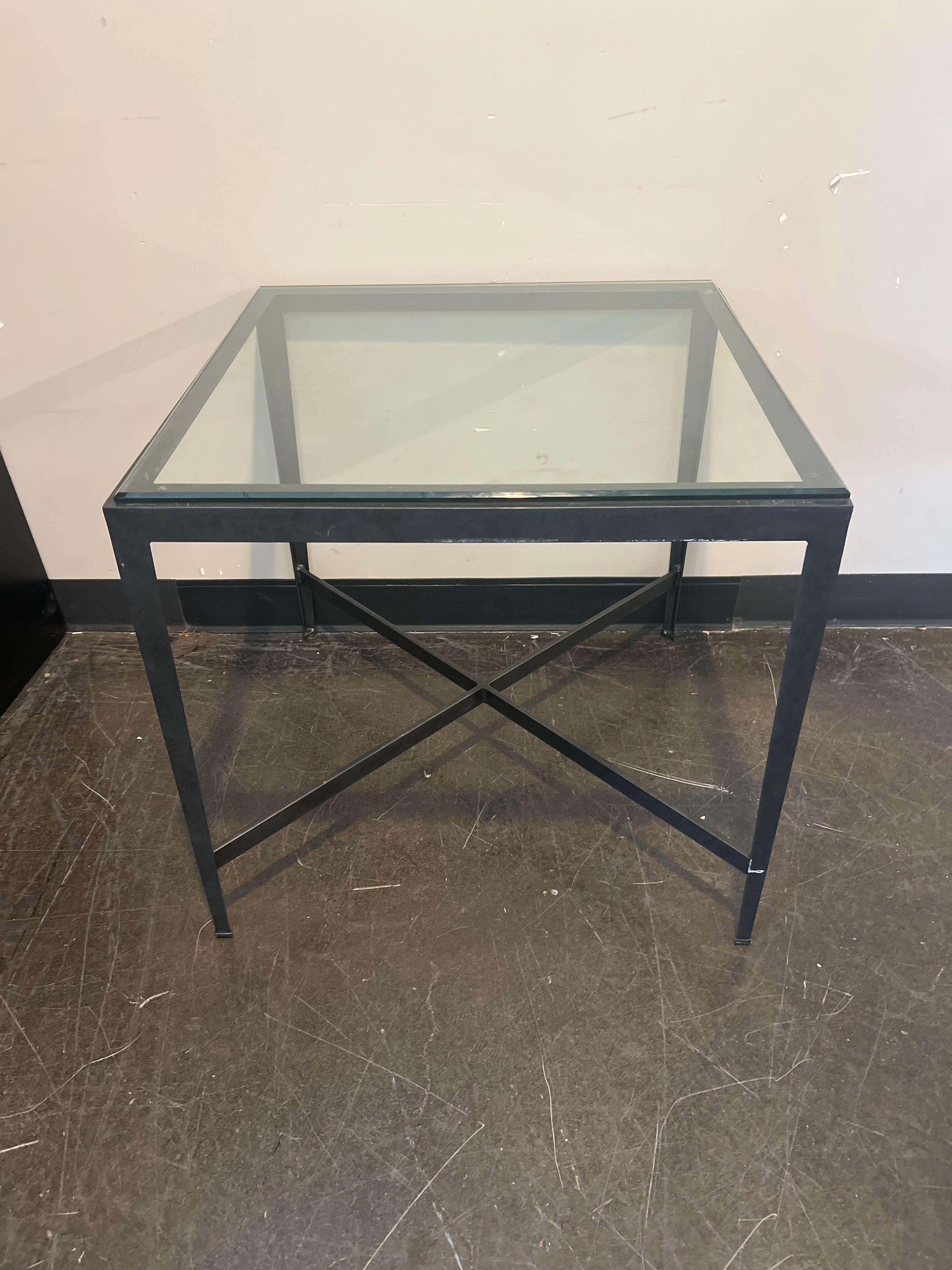 Modern Glass-Top Side Table with Black Metal Frame
