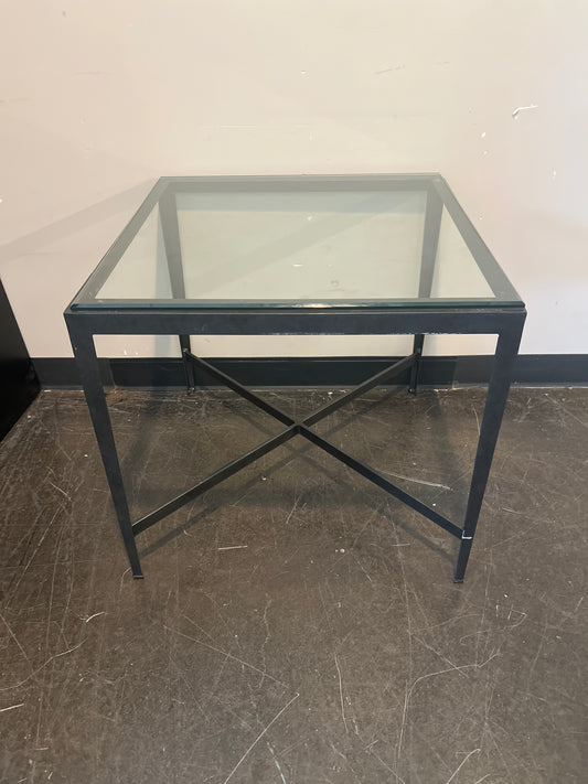 Modern Glass-Top Side Table with Black Metal Frame