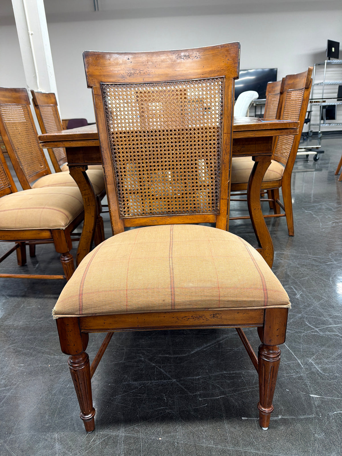 Acquisitions by Henredon 9-Piece Dining Set, Trestle Extension Table and 8 Cane Back Chairs