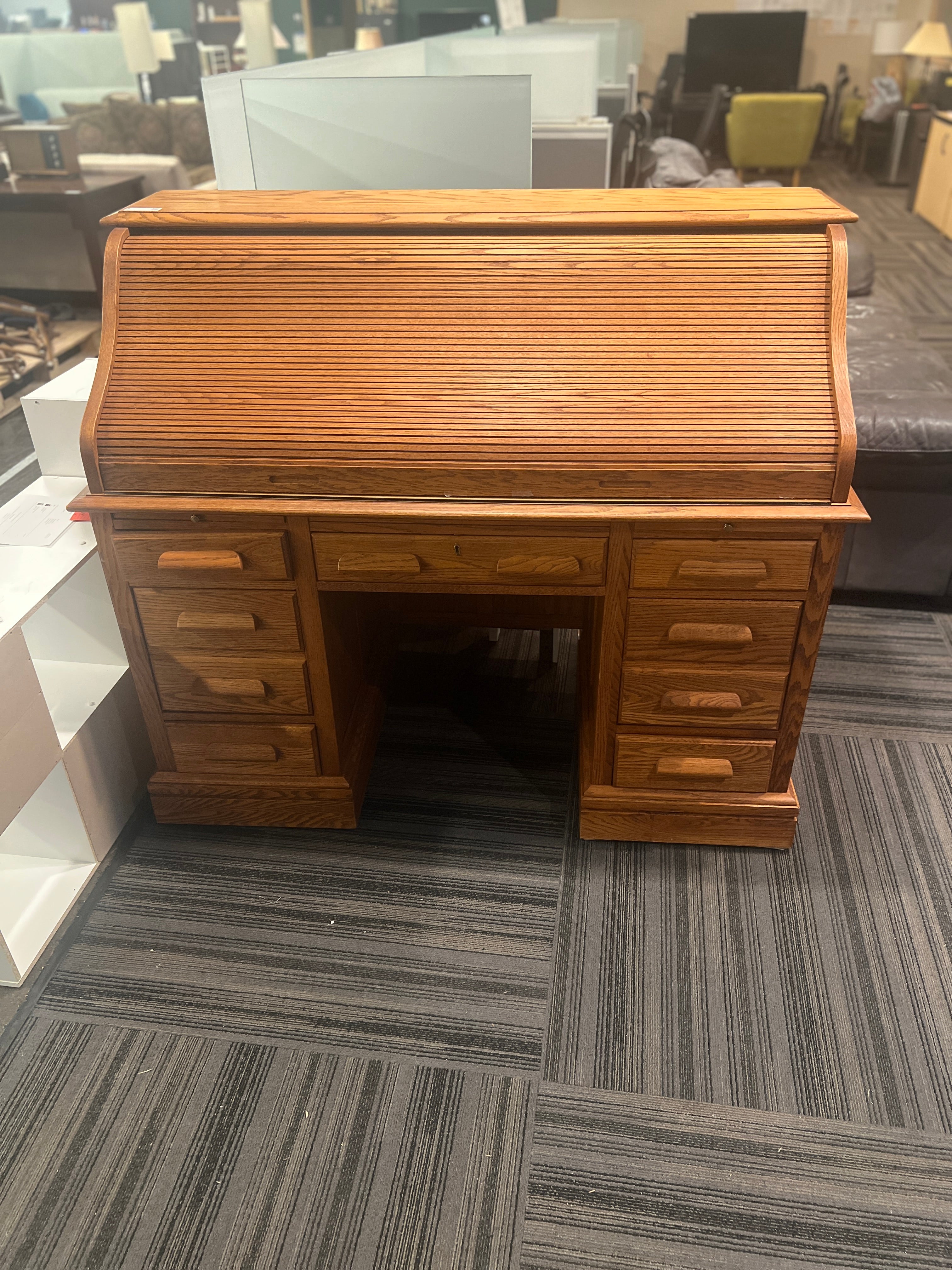 Vintage Roll top Desk with Glass Top