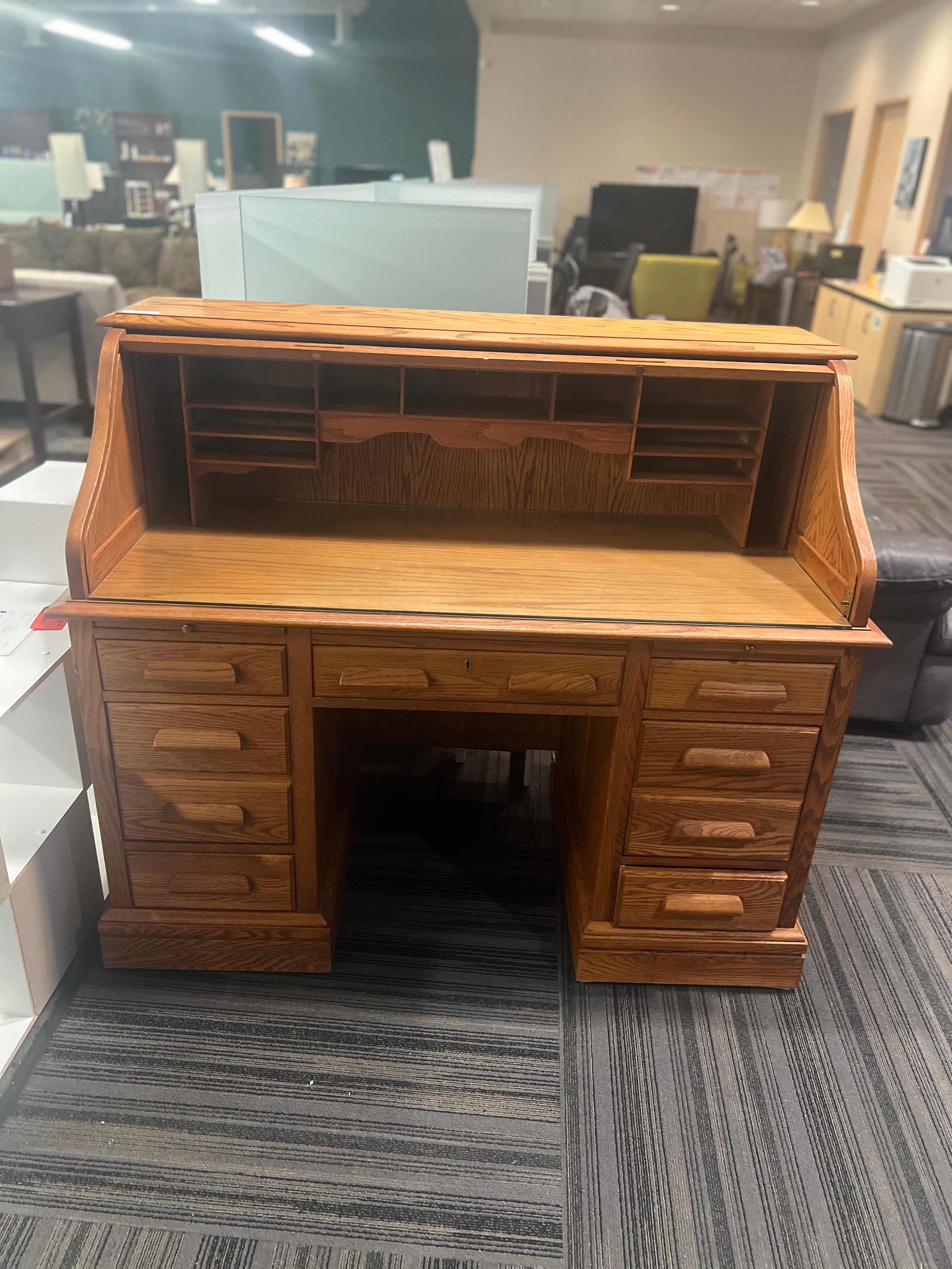 Vintage Roll top Desk with Glass Top