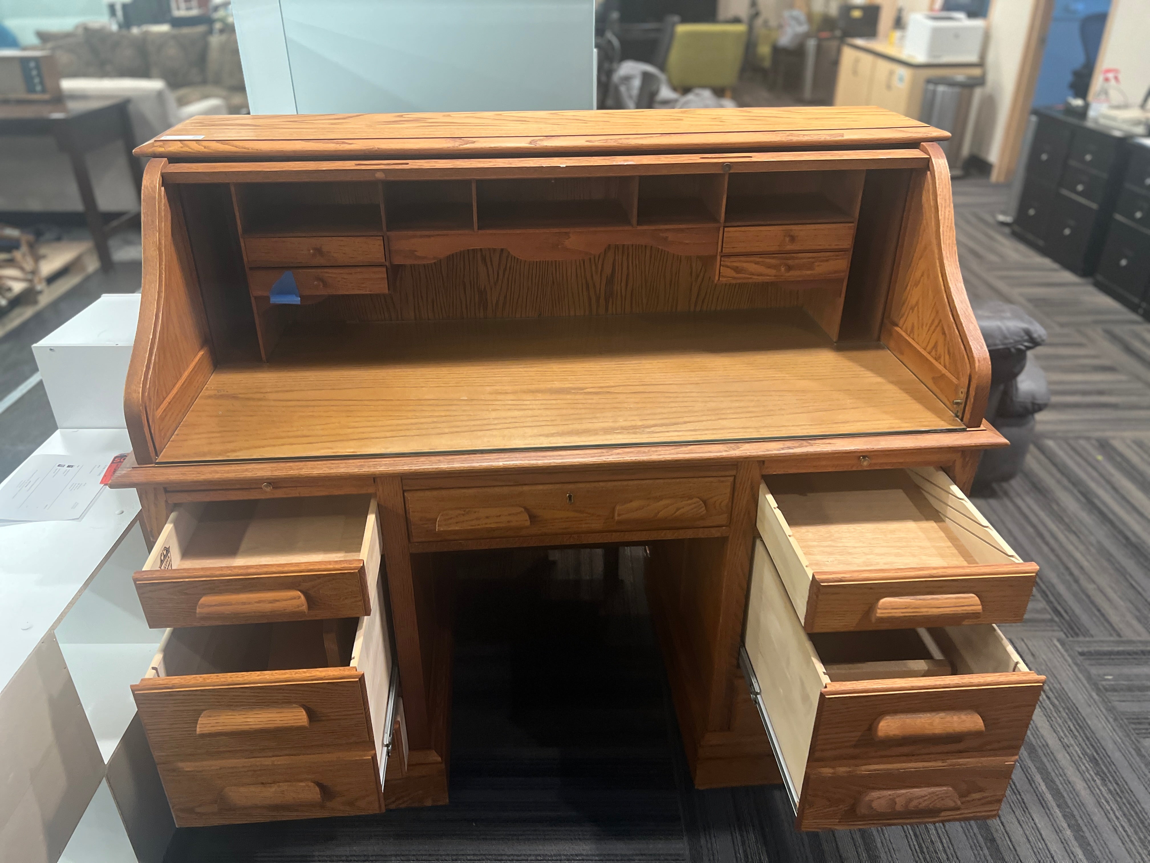 Vintage Roll top Desk with Glass Top