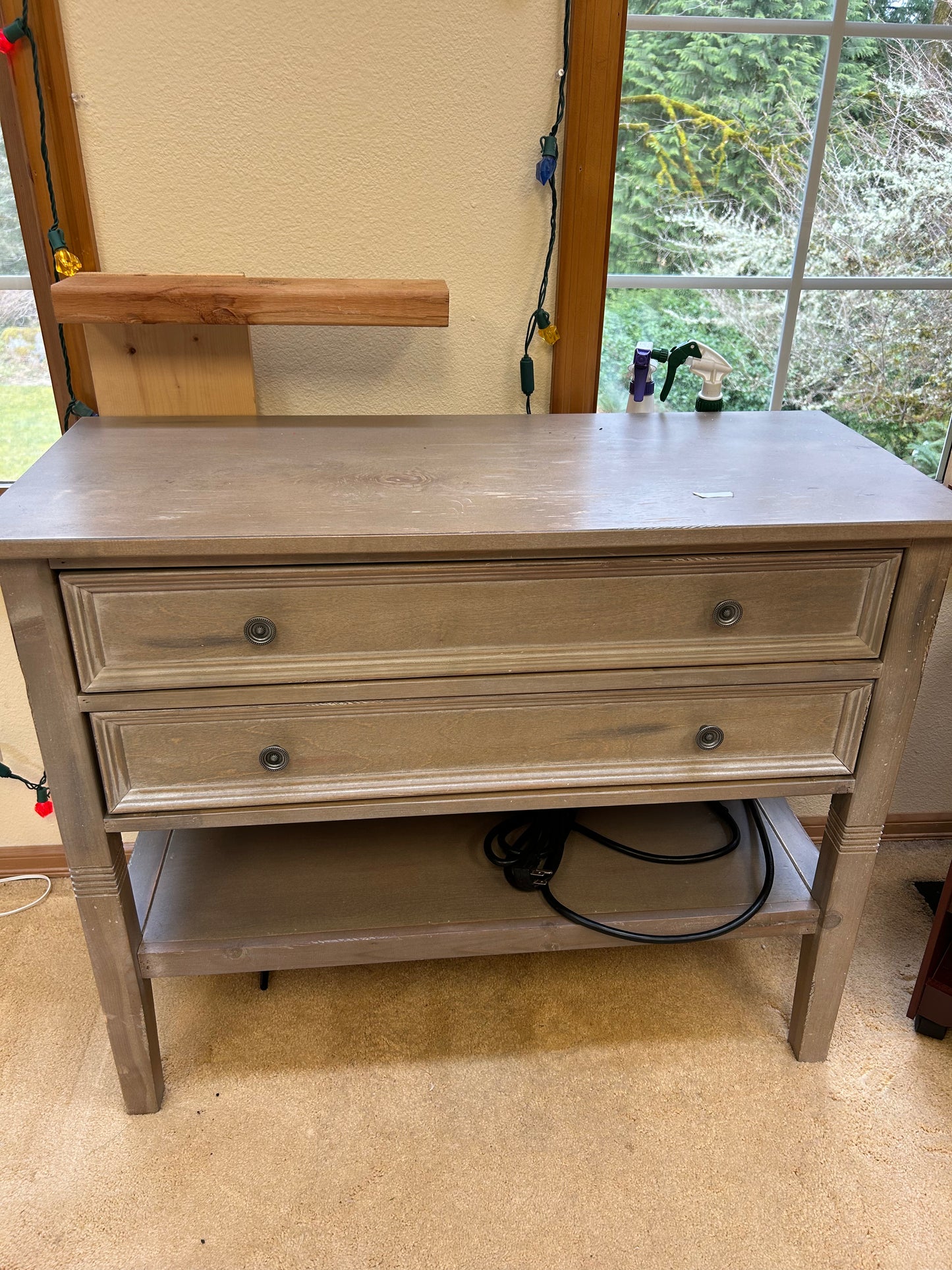 2 Drawer Wooden Nightstand W/ Power Strip