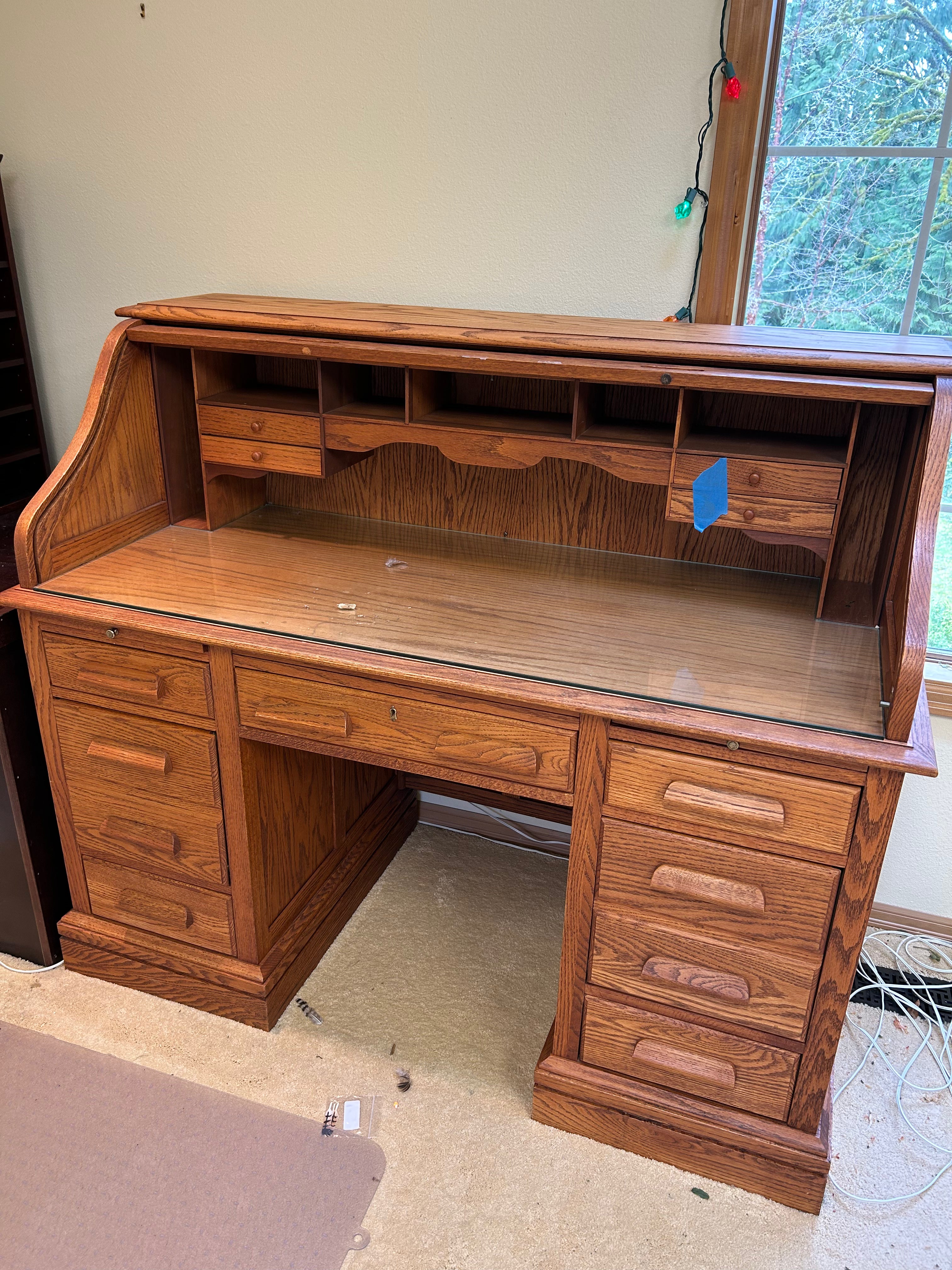 Vintage Roll top Desk with Glass Top