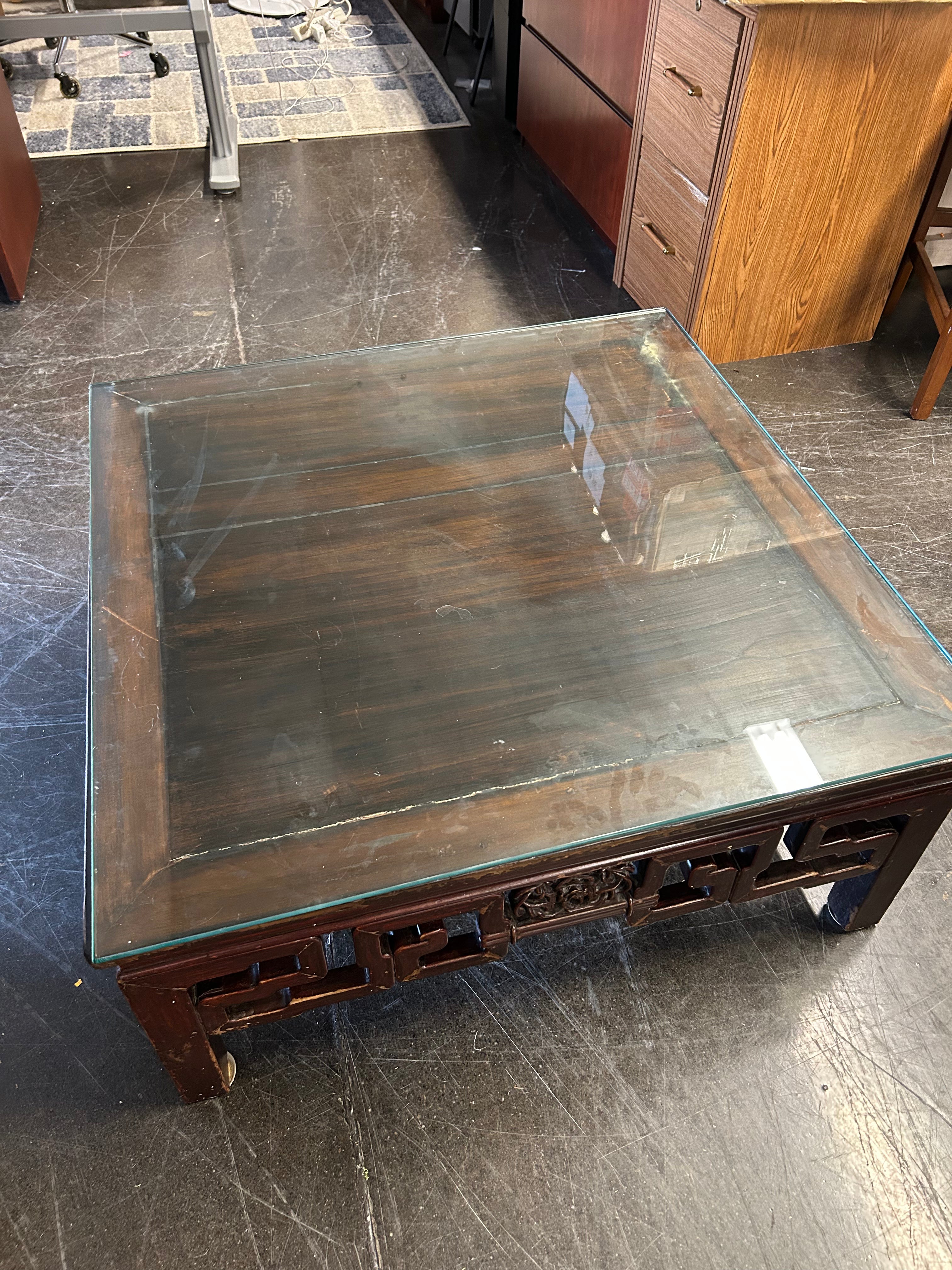 Square Ornate Coffee Table With Glass Top