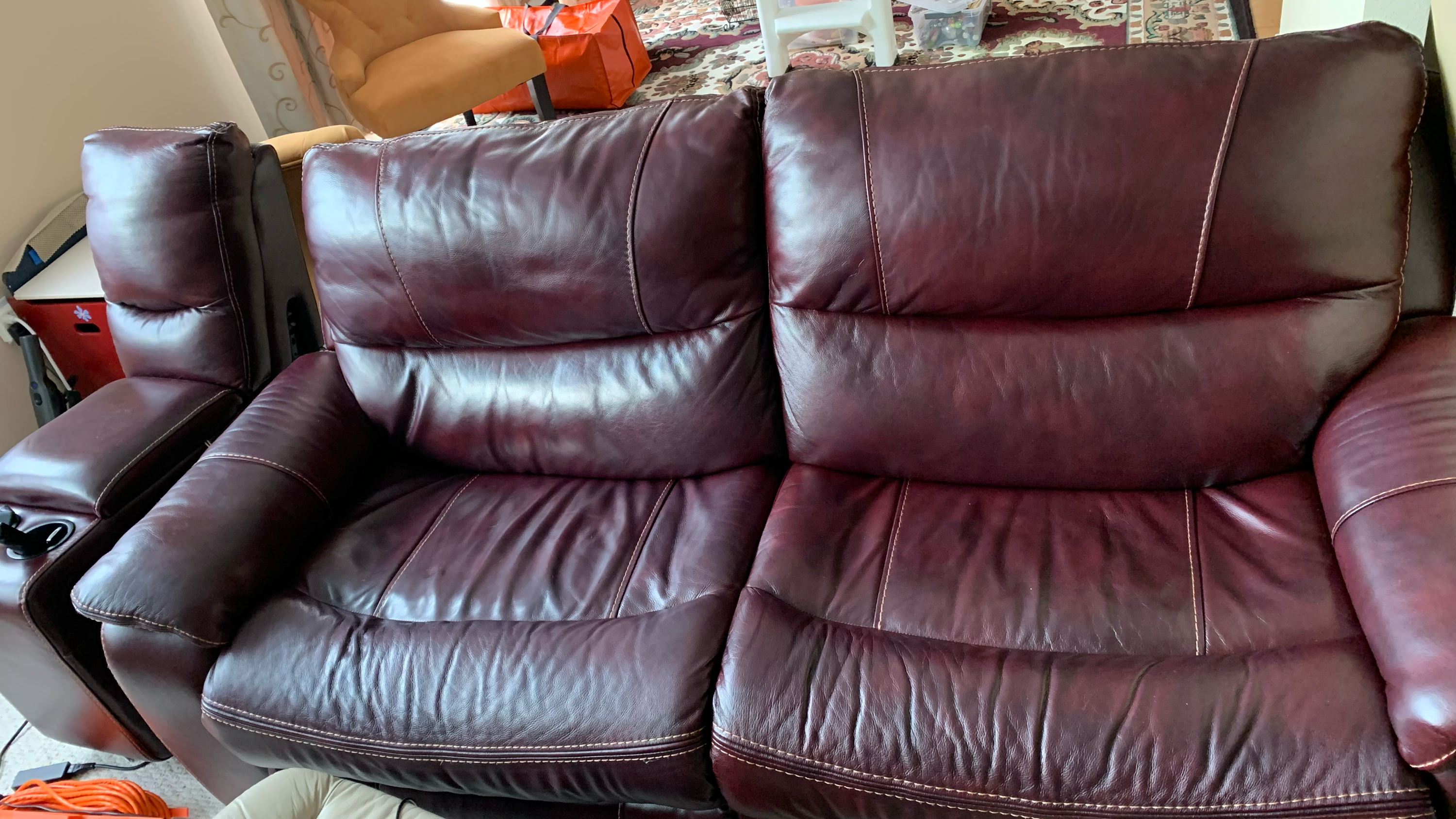 Red Leather Detachable Reclining Sofa with Cup Holders