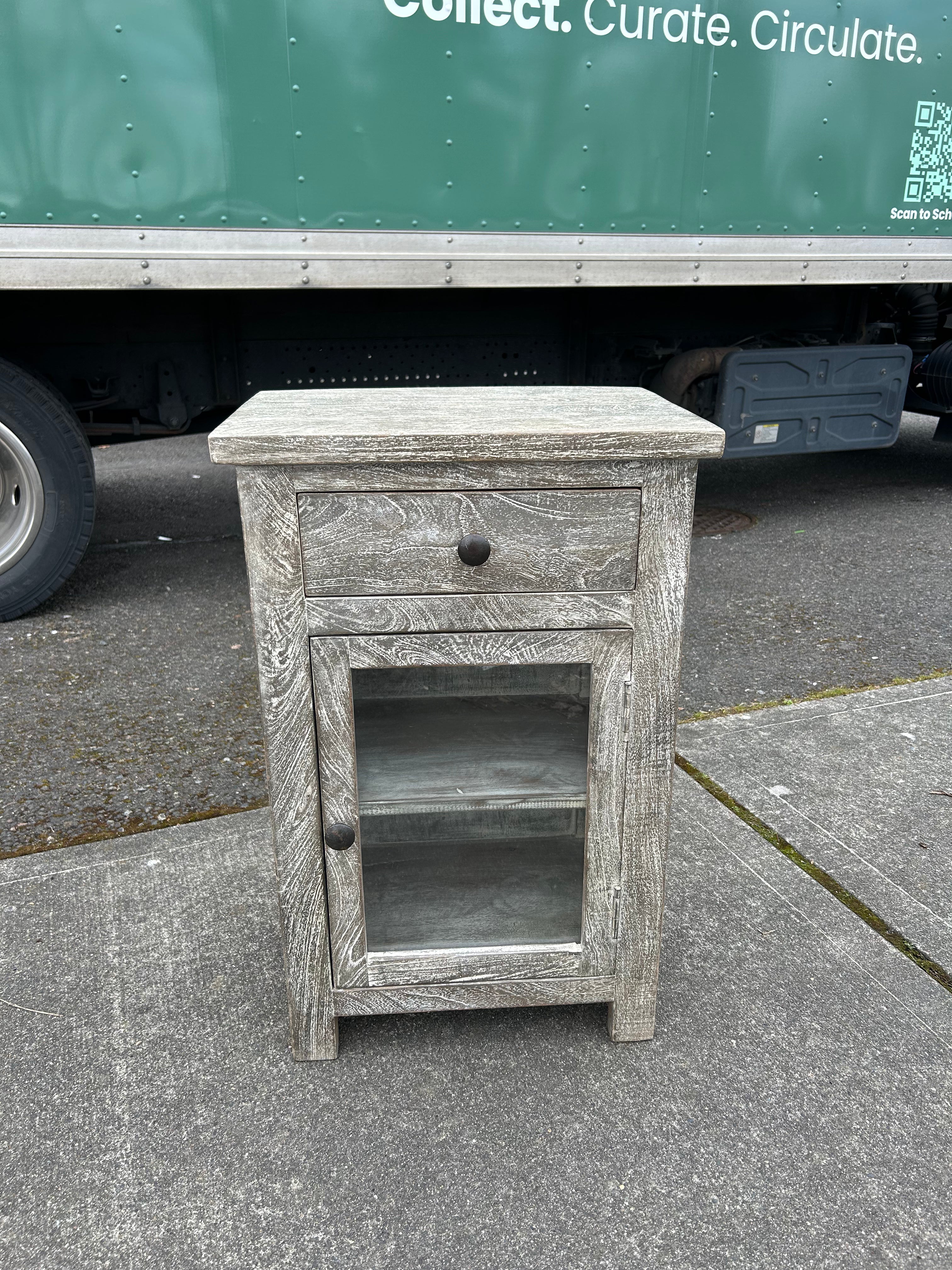 Gray Small Glass Door Cabinet/Nightstand