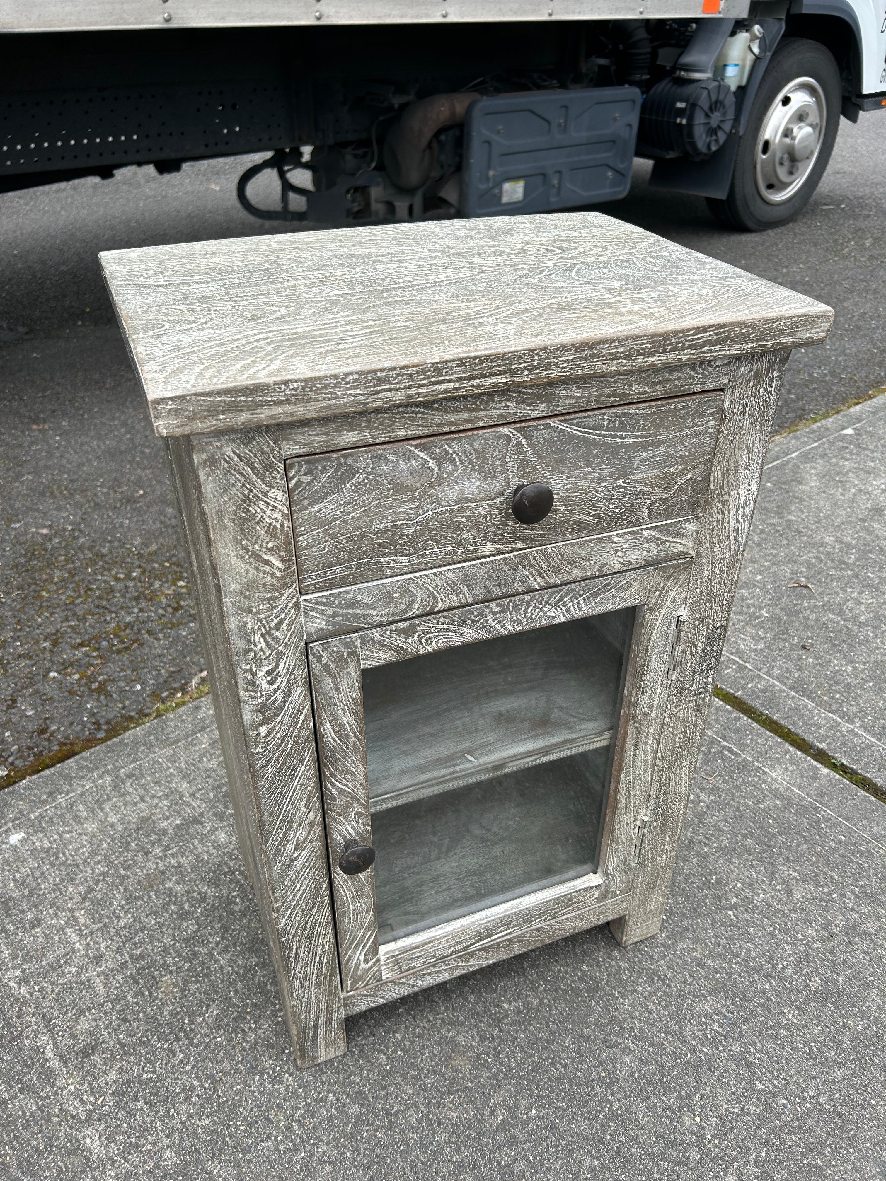 Gray Small Glass Door Cabinet/Nightstand