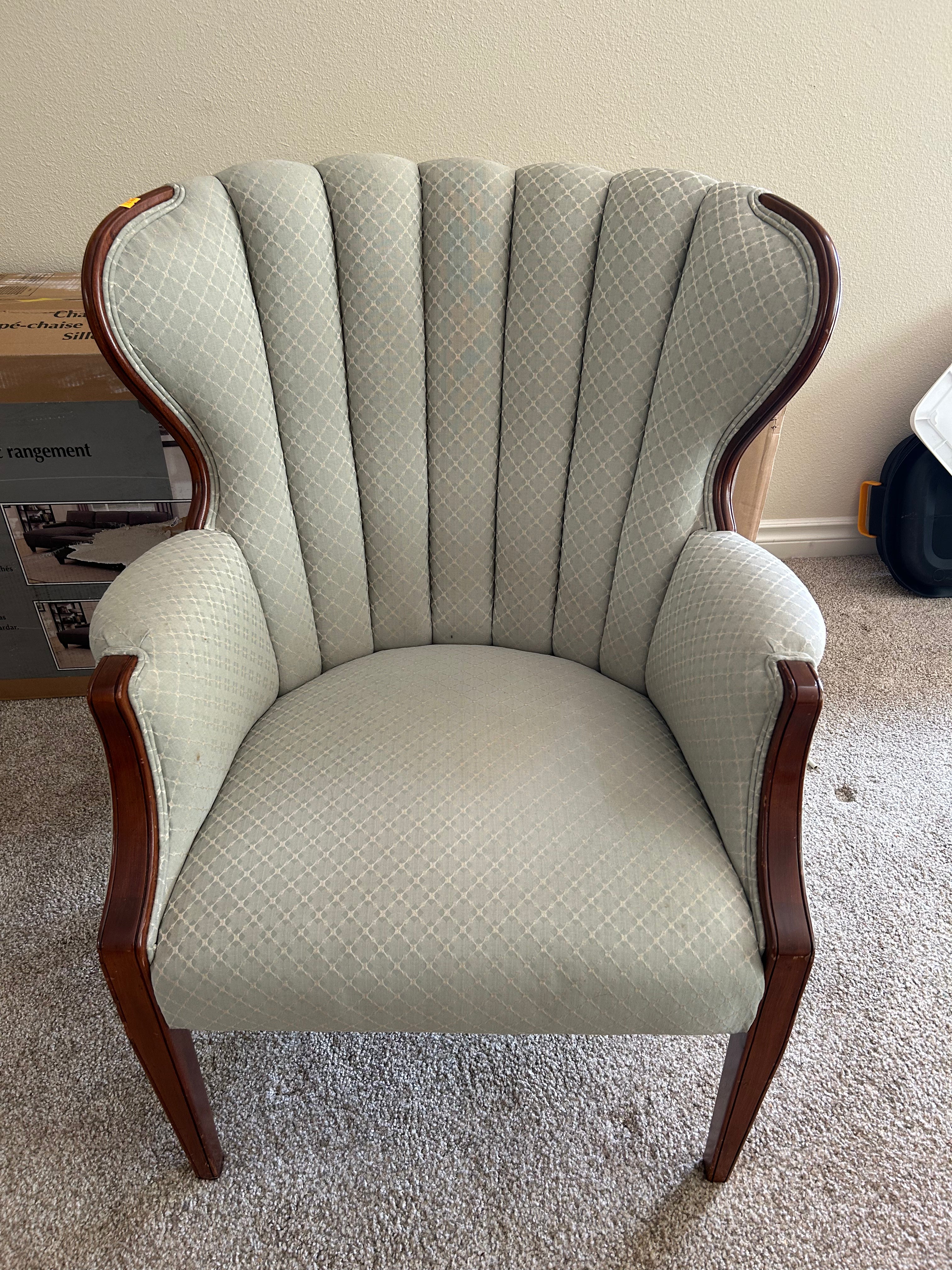 Ivory/Green With Wood Trim Accent Chair