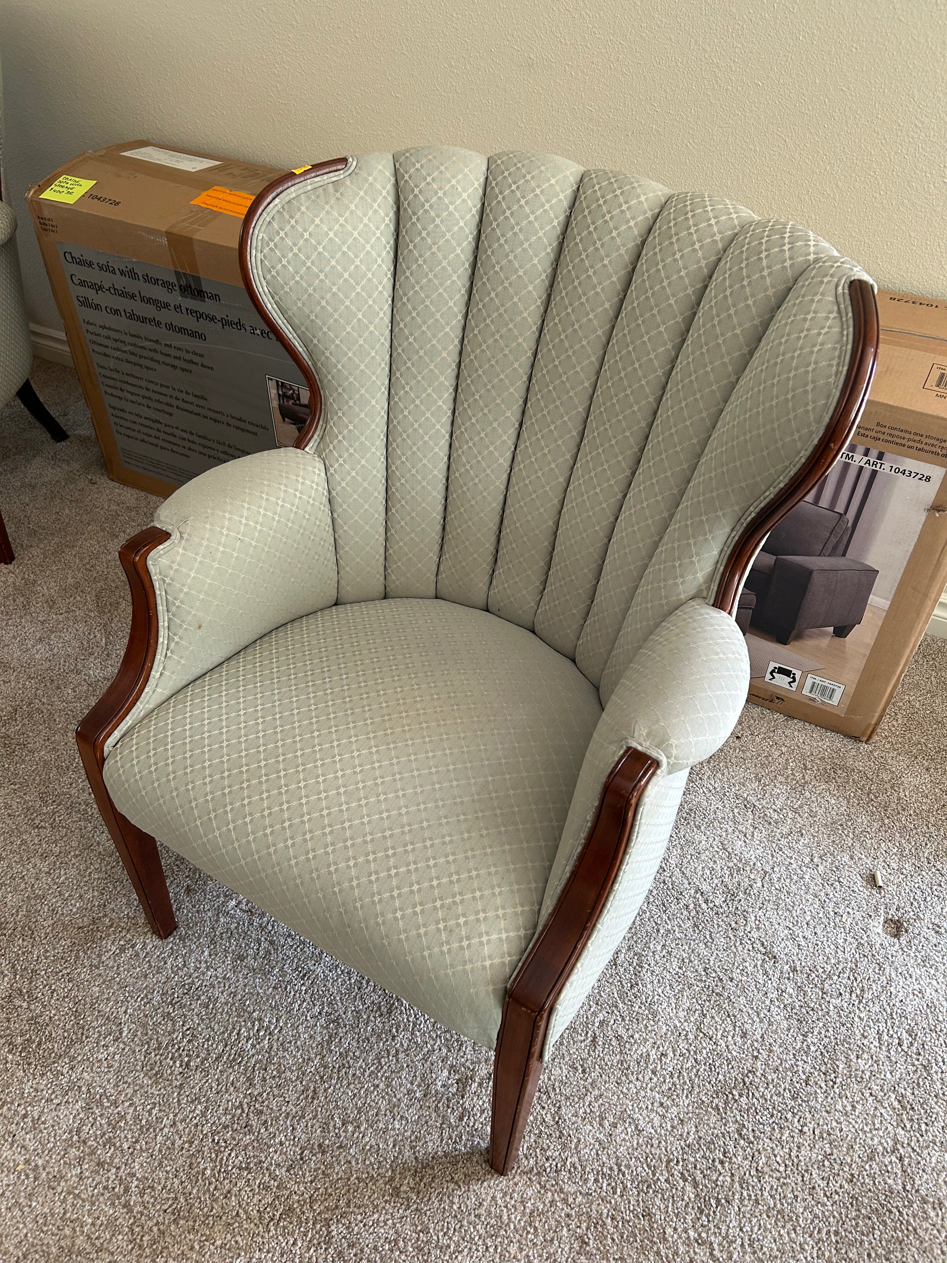Ivory/Green With Wood Trim Accent Chair