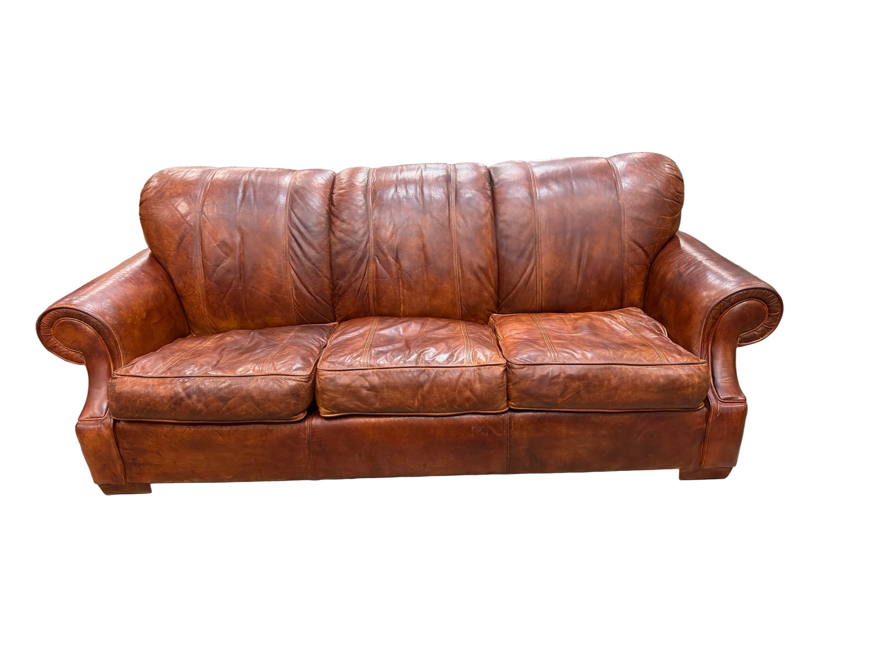 Lauren Leather Co. Full-Grain Distressed Leather Sofa - Custom Made High End - Made in USA (2 Available)