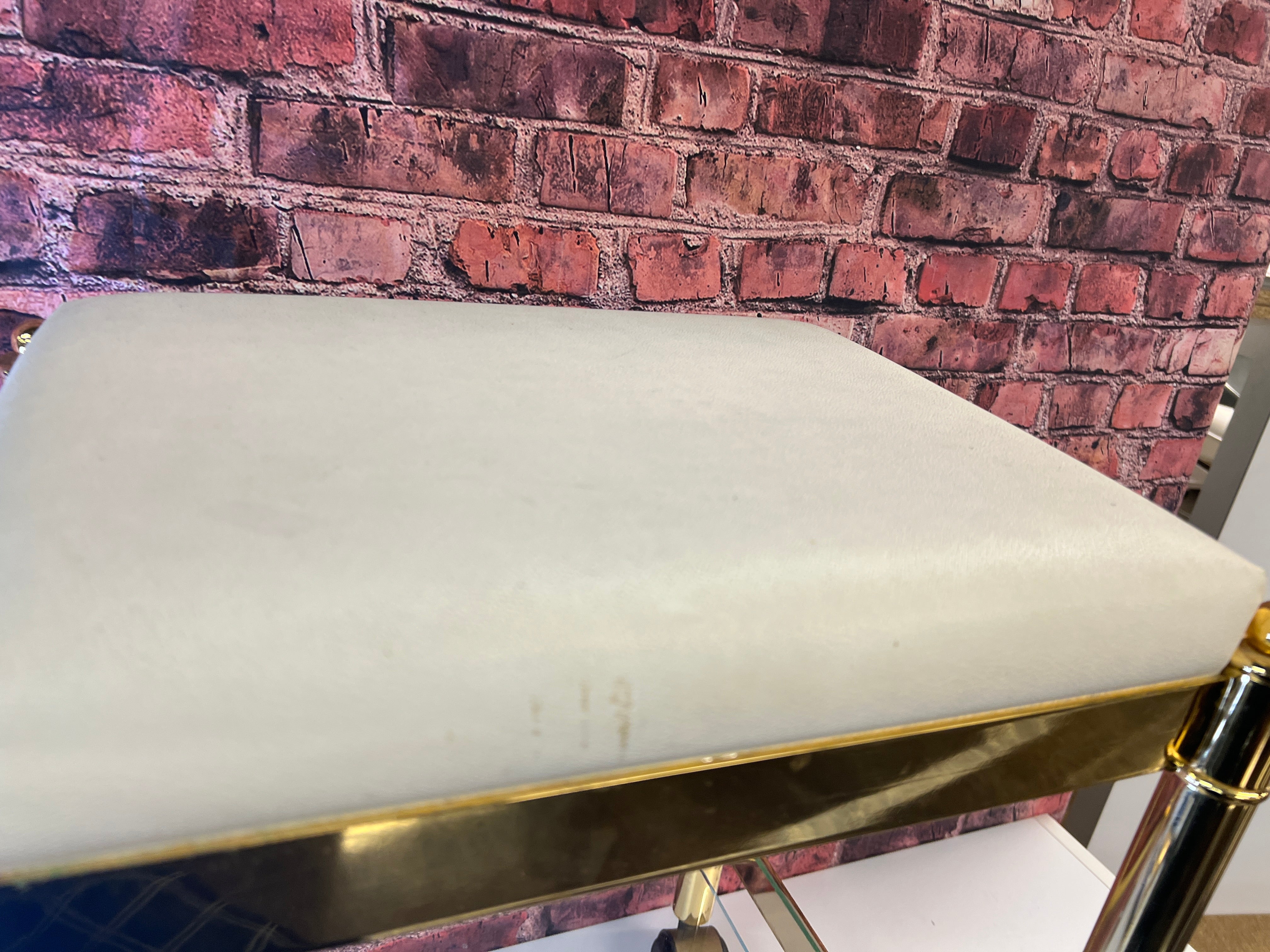 Vintage Gold Bench Cart Glass Shelves W/ White Cushion