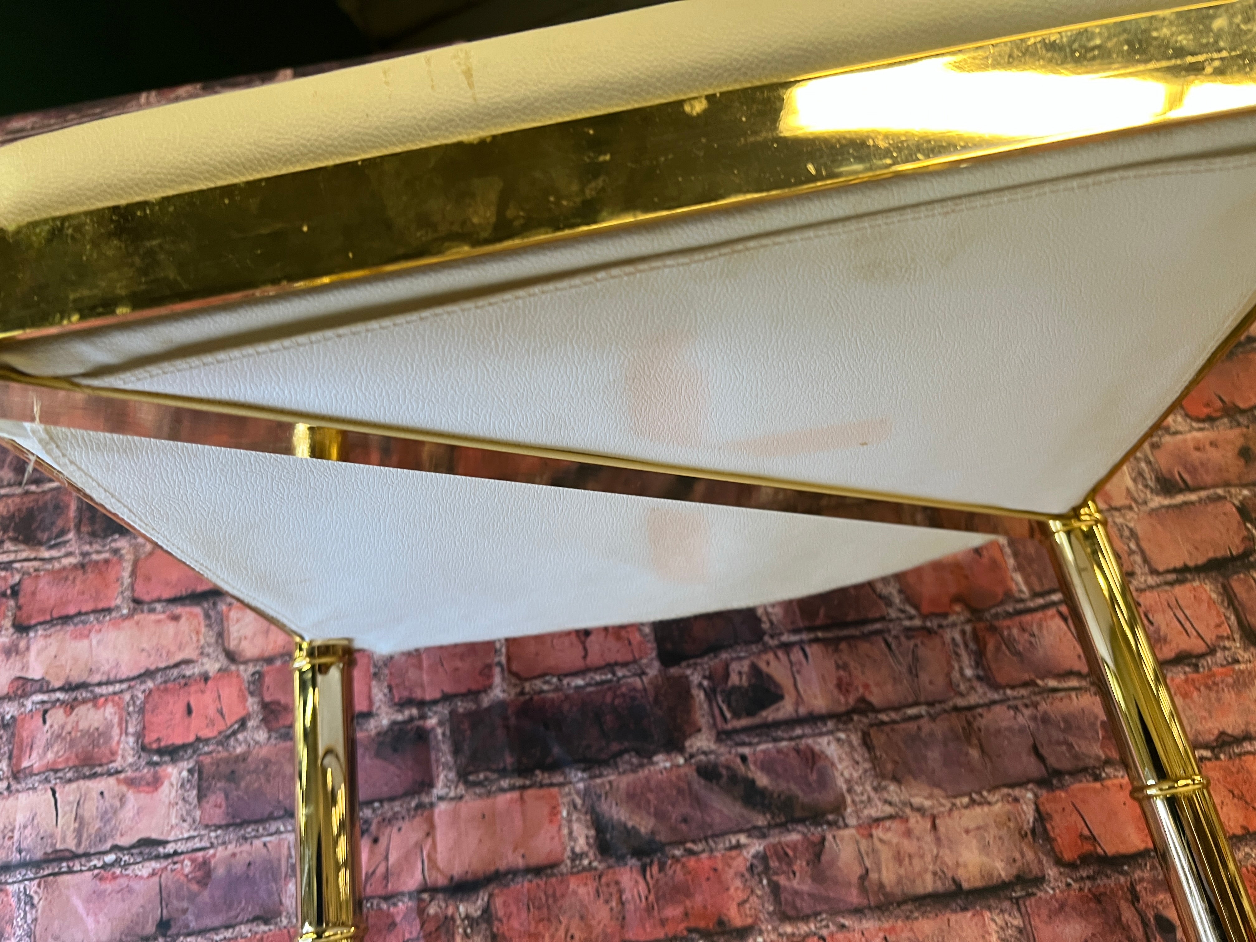 Vintage Gold Bench Cart Glass Shelves W/ White Cushion