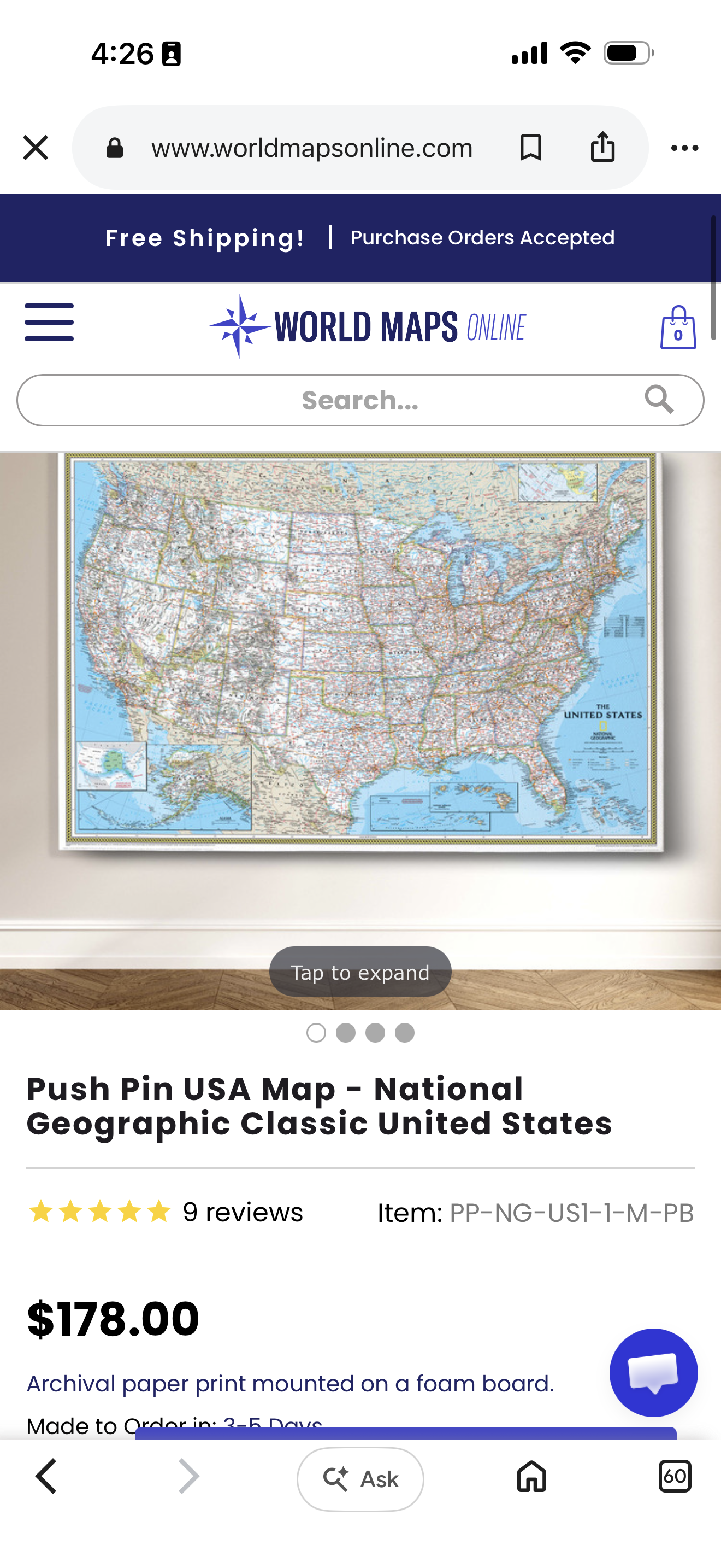 National Geographic Classic United States Map with Travel Pins
