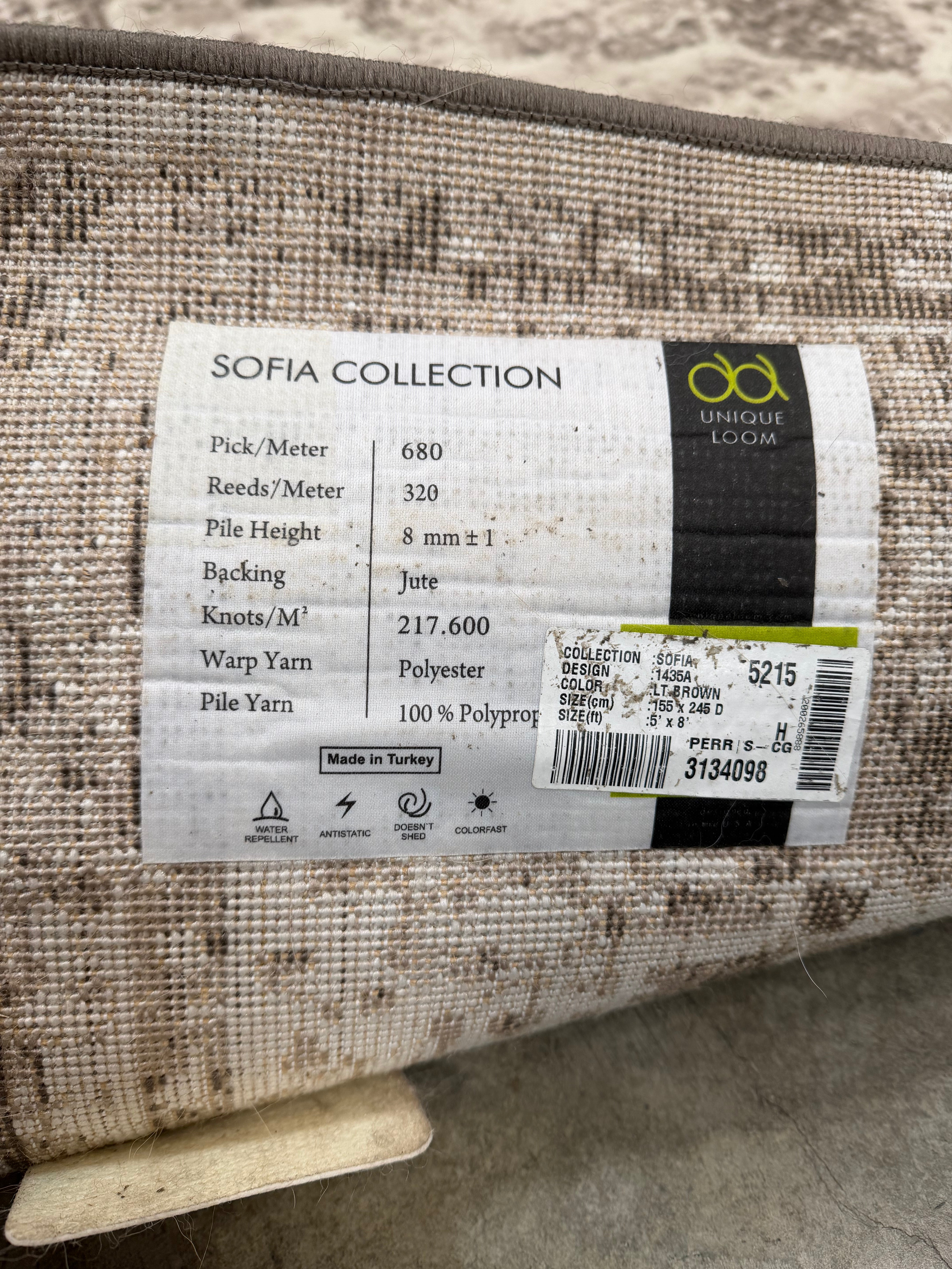 Unique Loom Sofia Collection Brown Polyester 5 x 8 Area Rug
