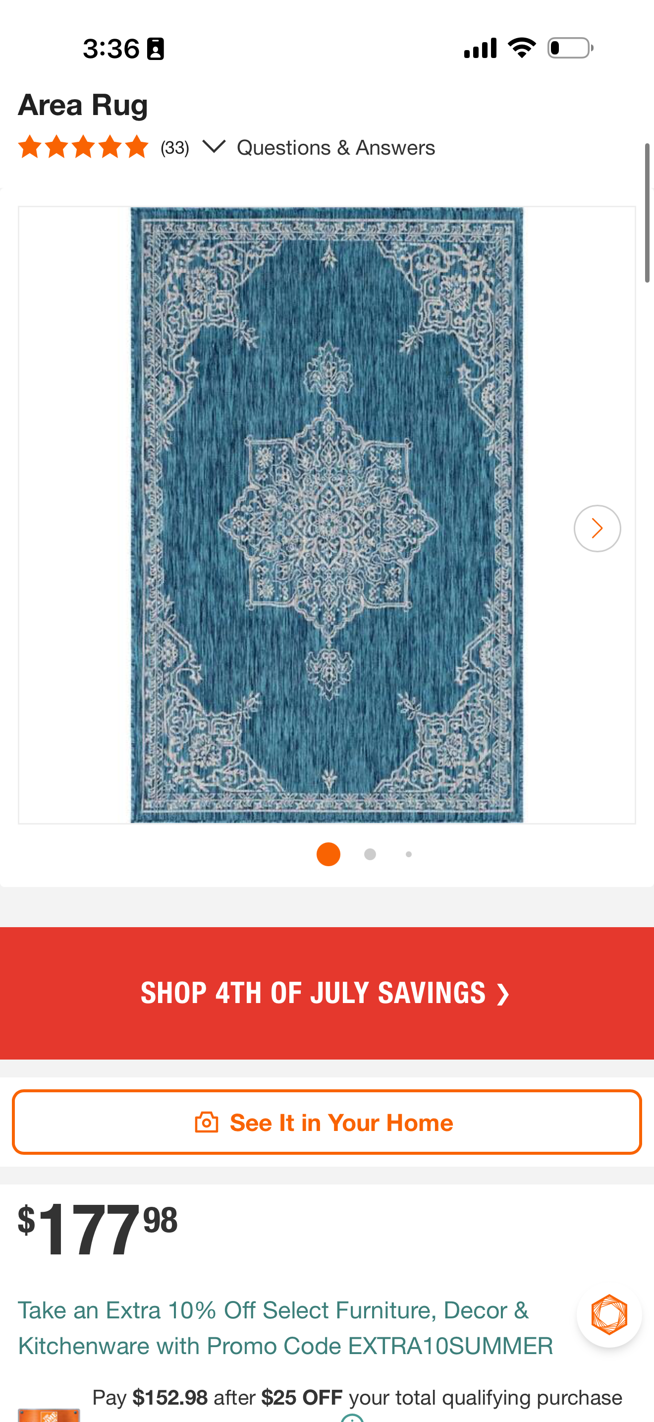 Unique Loom Teal Medallion Pattern Indoor / Outdoor 6 x 9 Area Rug
